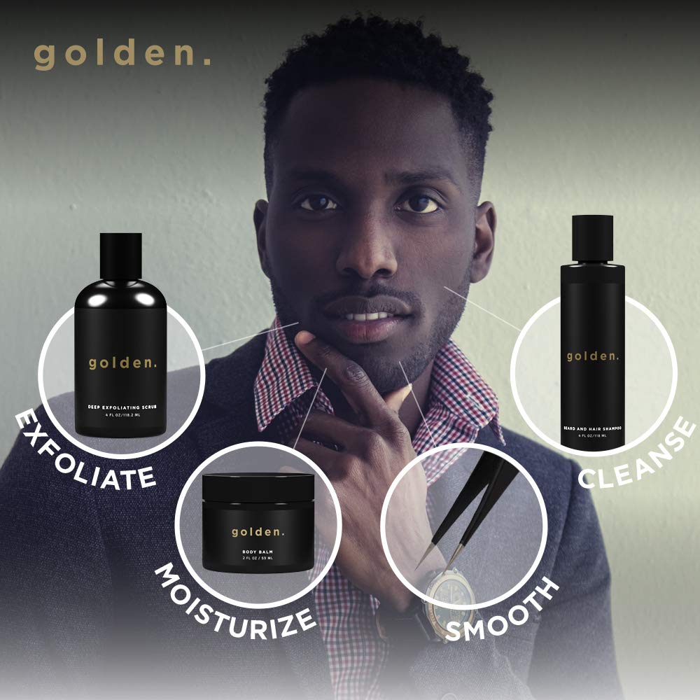 Golden Grooming Co. Bath And Body Skin Care Kit Gift Set For Men - With Deep Exfoliating Scrub, Face Wash, Moisturizer, Body Was