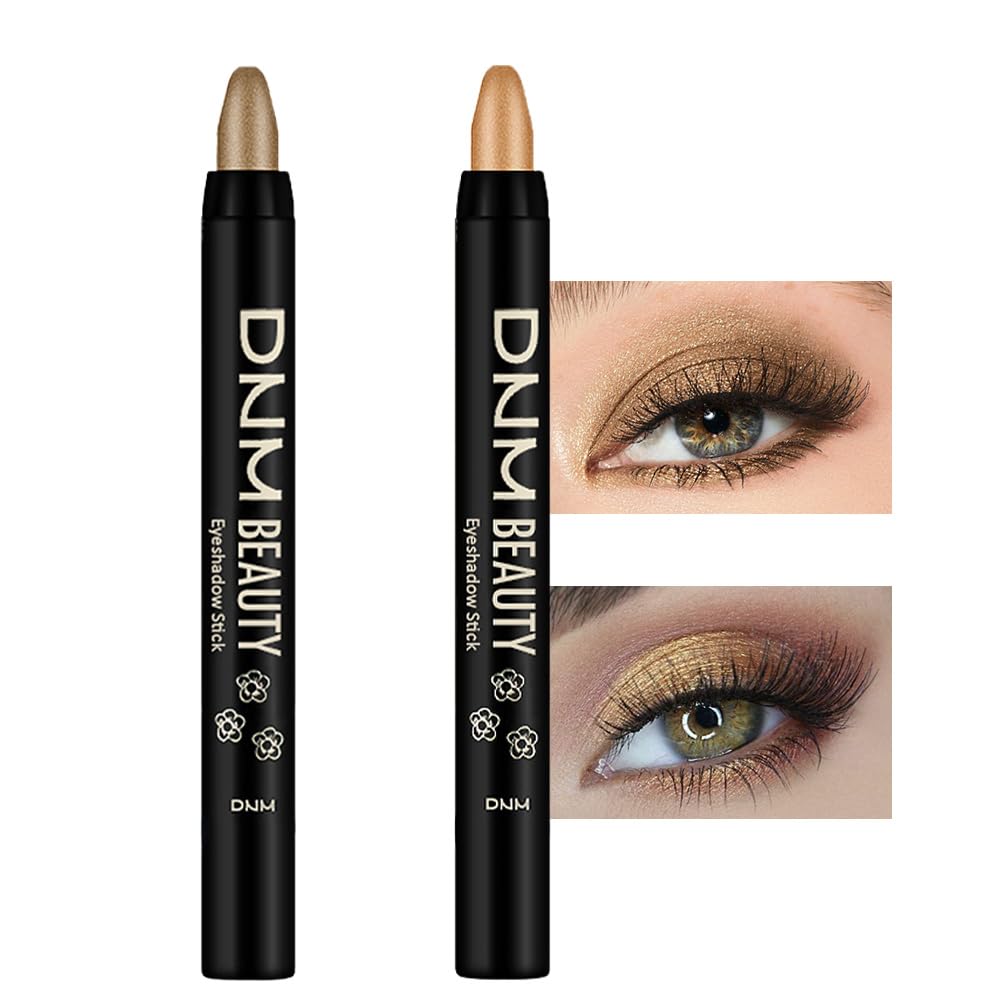 Kaely 2Pcs Cream Eyeshadow Stick Set For Eyes,Light Khaki & Desert Gold Shimmer Pen,Eye Brightener Halloween Makeup,Sombras Para