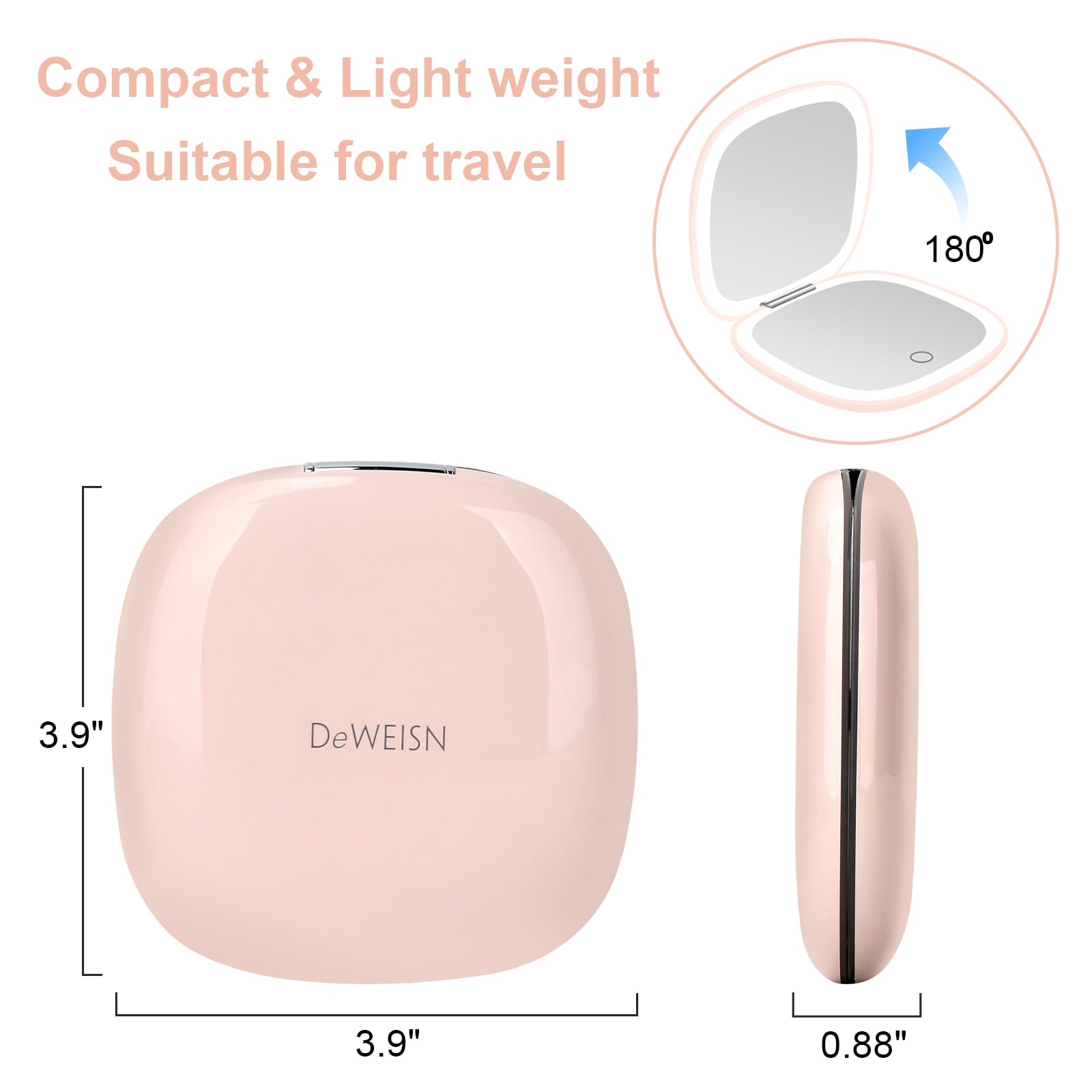 Deweisn Compact Mirror, Lighted Travel Makeup Mirror With 1X/10X Magnifying Double Sided Dimmable Portable Pocket Mirror For Han