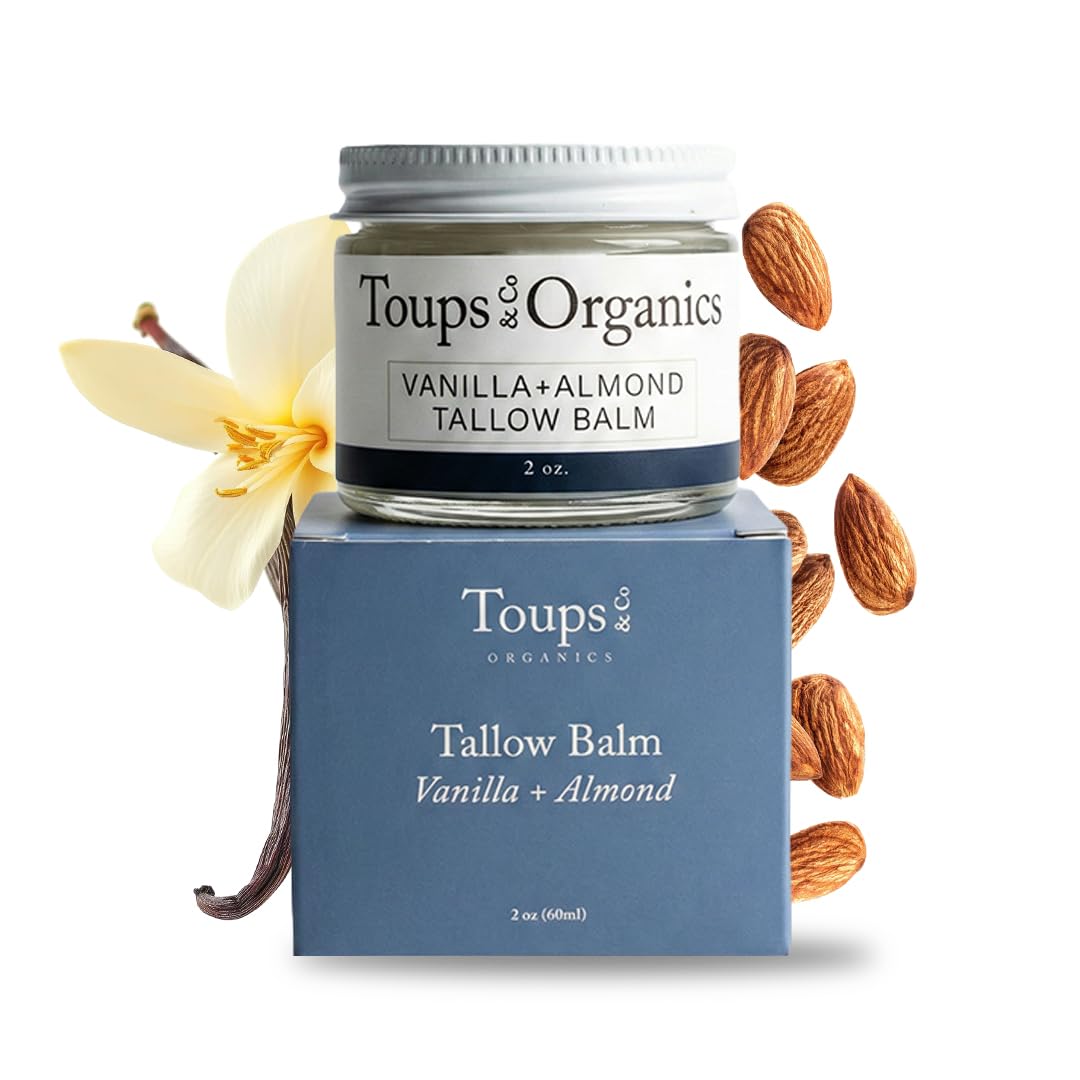Toups & Co Tallow Balm - Vanilla + Almond | Grass-Fed Tallow Balm for Face & Body | Deeply Nourishing Daily Moisturizer | With V