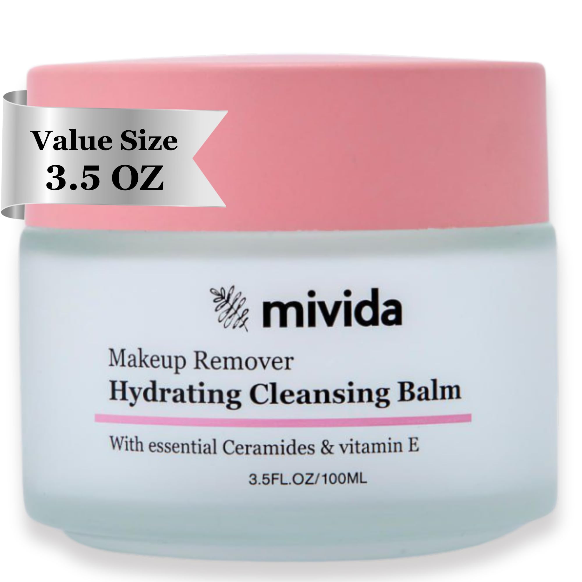 mivida Makeup Melting Cleansing Balm, Waterproof Makeup Remover with Ceramides, Vit E & Hyaluronic-Acid, Hydrating and Gentle Cl