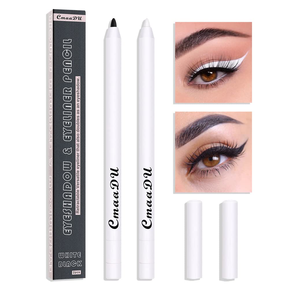 Yeweian Black White Eyeliner Pencil Set, Matte Smooth White Eye Brightener Stick, Quick Drying Waterproof High Pigmented Highlig
