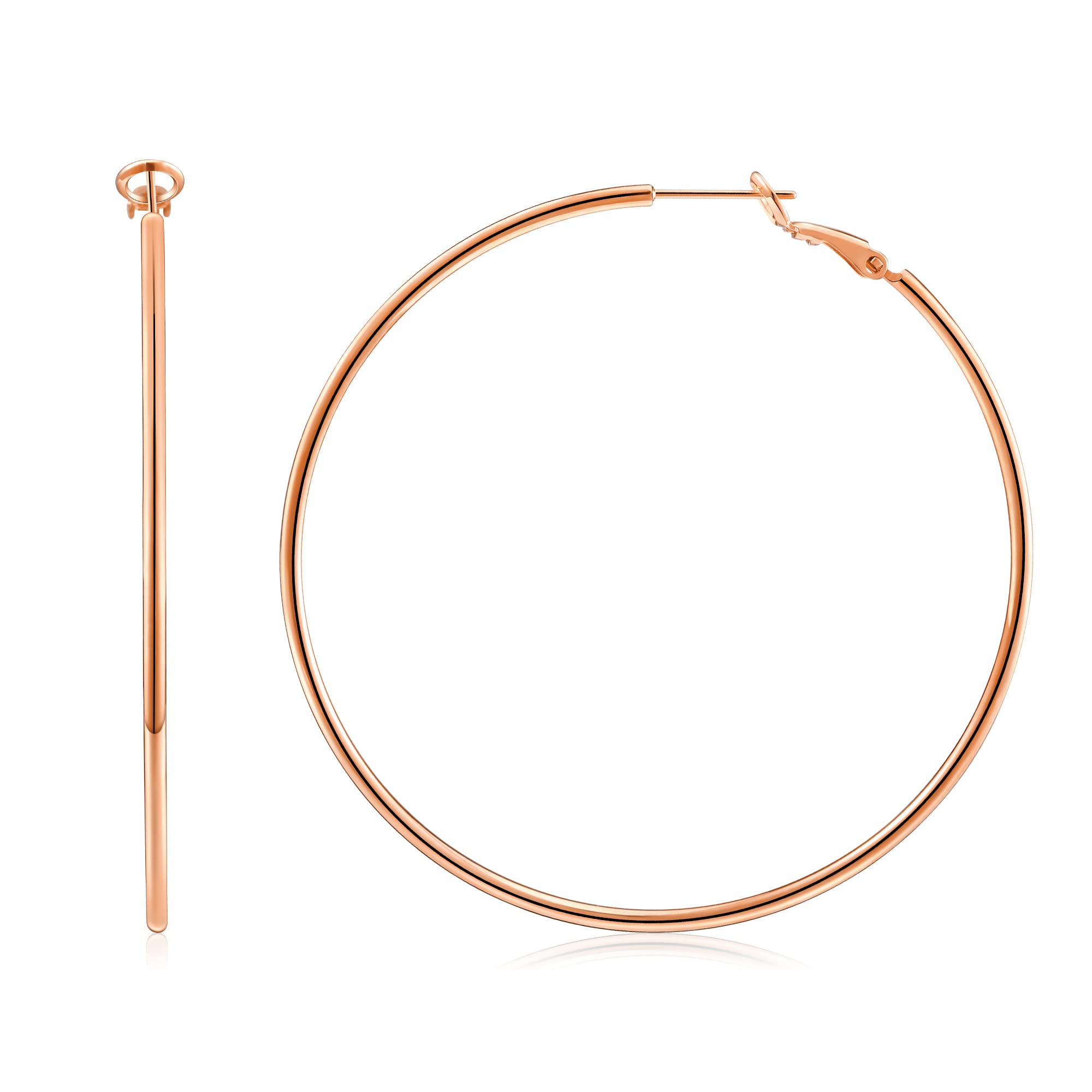 Gacimy Large Rose Gold Hoop Earrings for Women 14K Rose Gold Plated, 925 Sterling Silver Post Gold hoops for Women, 60mm Rose Go