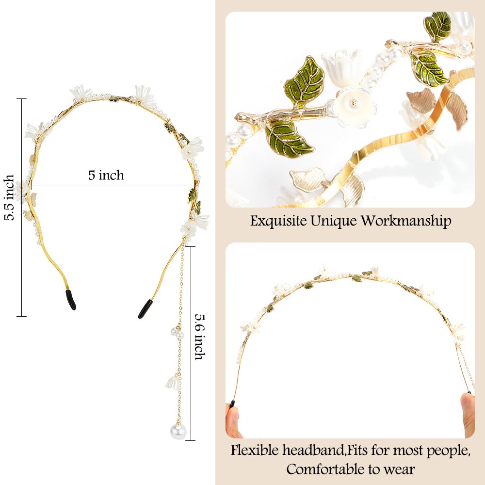 Ahoney Flower Headband For Women Girls Hair Vine Gold Leaf Boho Headband Wedding Fairy Accessories Headpiece Bridal Crown (Flora