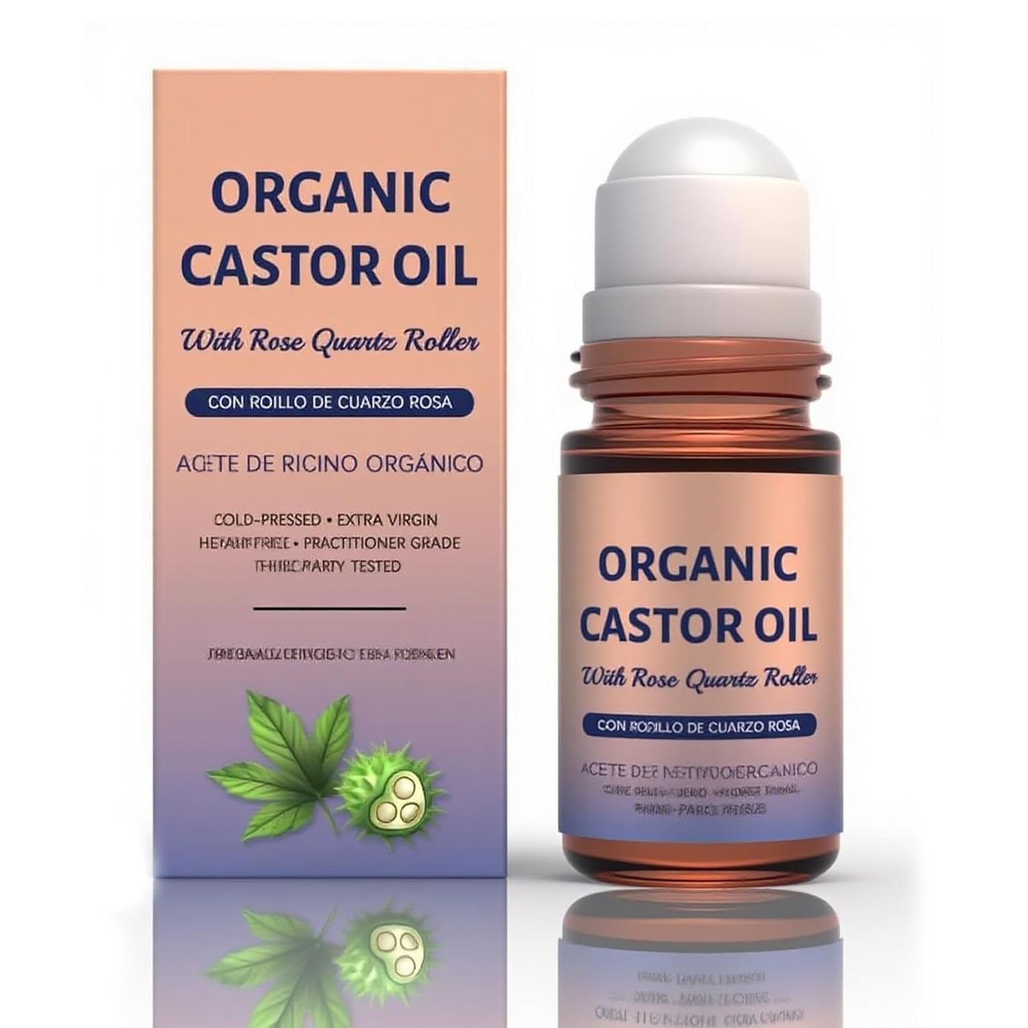 Olavita Serum Organic Castor Oil with Rose Quartz Roller, ColdPressed Pure Organic Castor Oil Roller Ball for Hair Growth, Eyel
