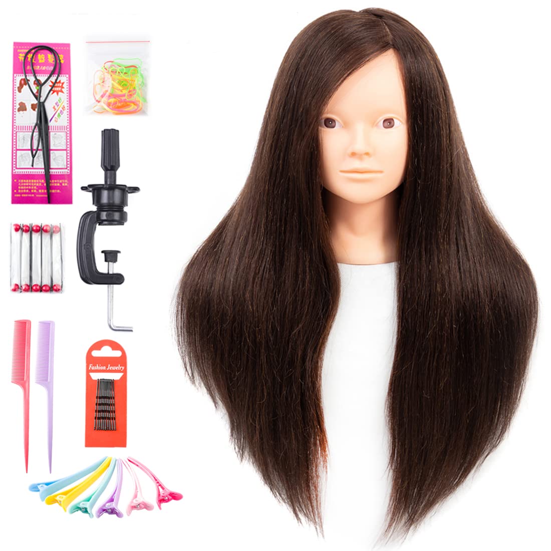 Mannequin Head Human Hair - 26'' Mannequin Head with Hair and Stand, Mannequin Head for Kids, Cosmetology Mannequin Head, 60% Re