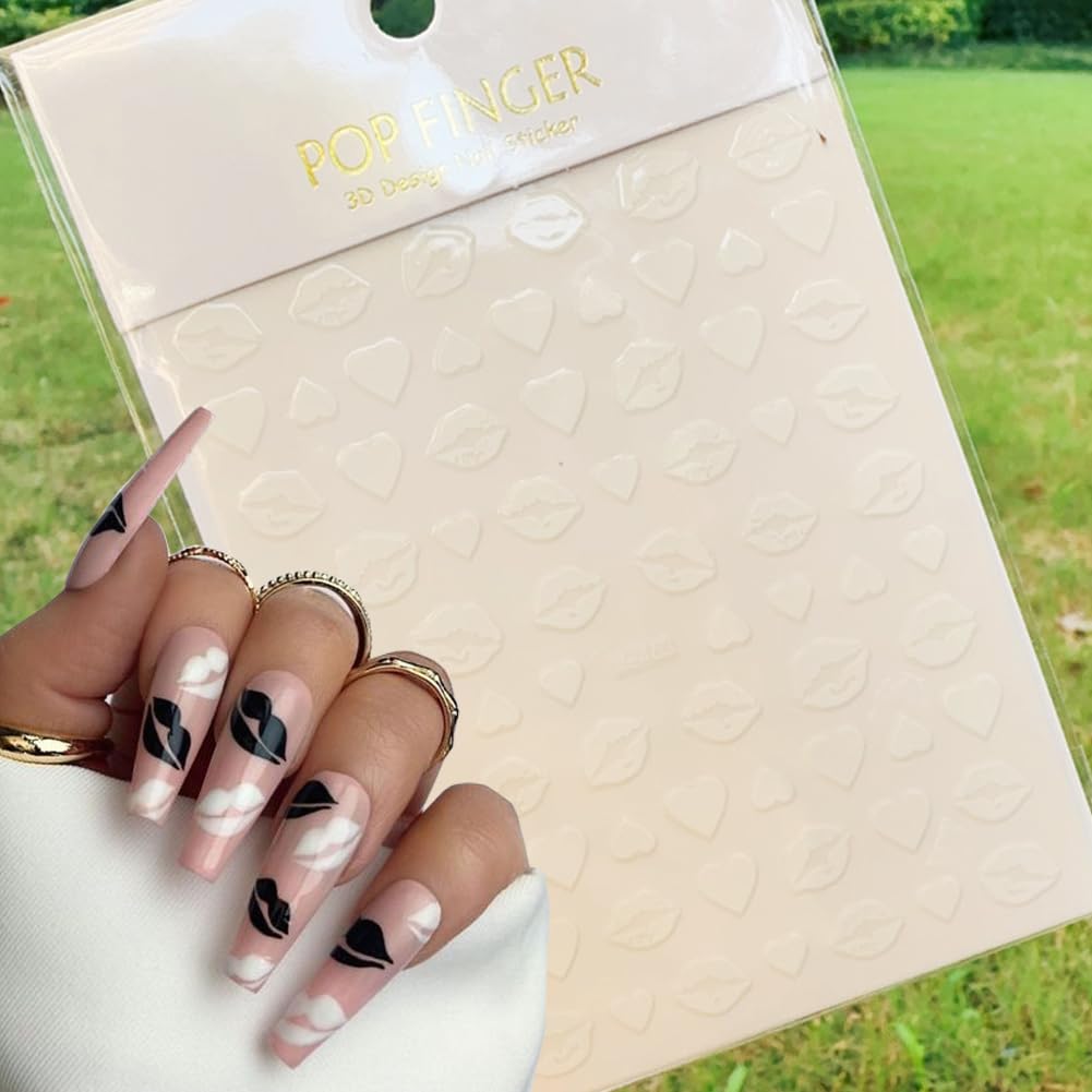 10Sheets Valentine'S Day Nail Art Stickers Sexy Lips Nail Decal 3D Valentine Self-Adhesive Red Lip Heart Love Nail Design Slider