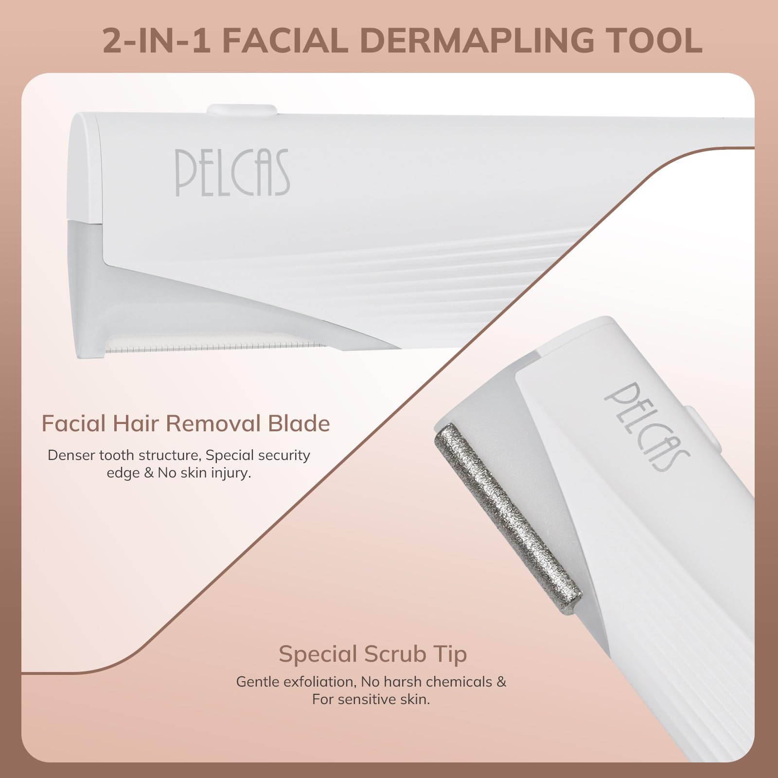 Pelcas Electric Dermaplaning Tool For Face With Led Light, Mini Facial Dermaplaning Razor Kit, Painless 3 Speeds Facial Peach Fu