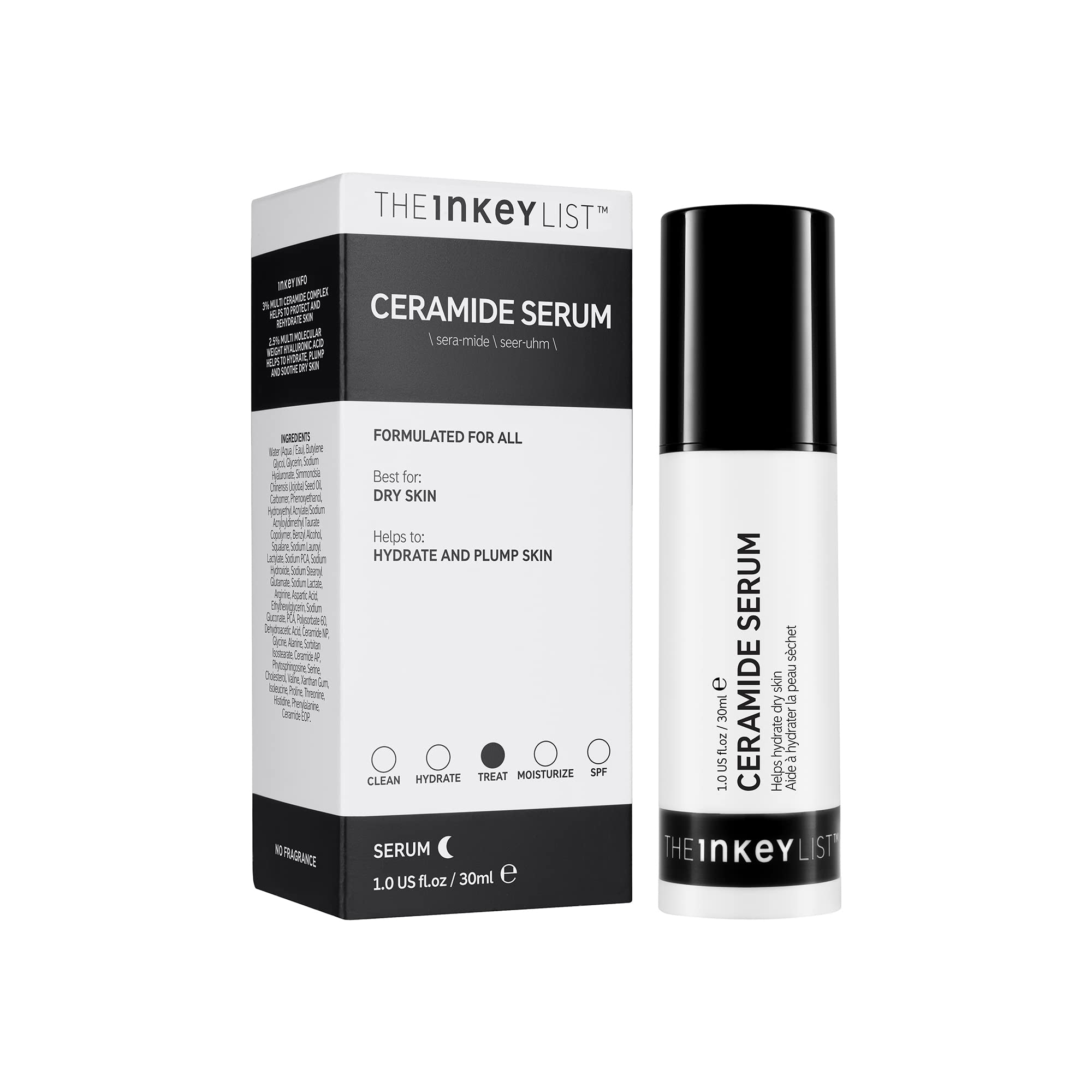 The Inkey List Ceramide Serum, Overnight Cream With Hyaluronic Acid To Rehydrate And Soothe Dry Skin, 1.01 Fl Oz