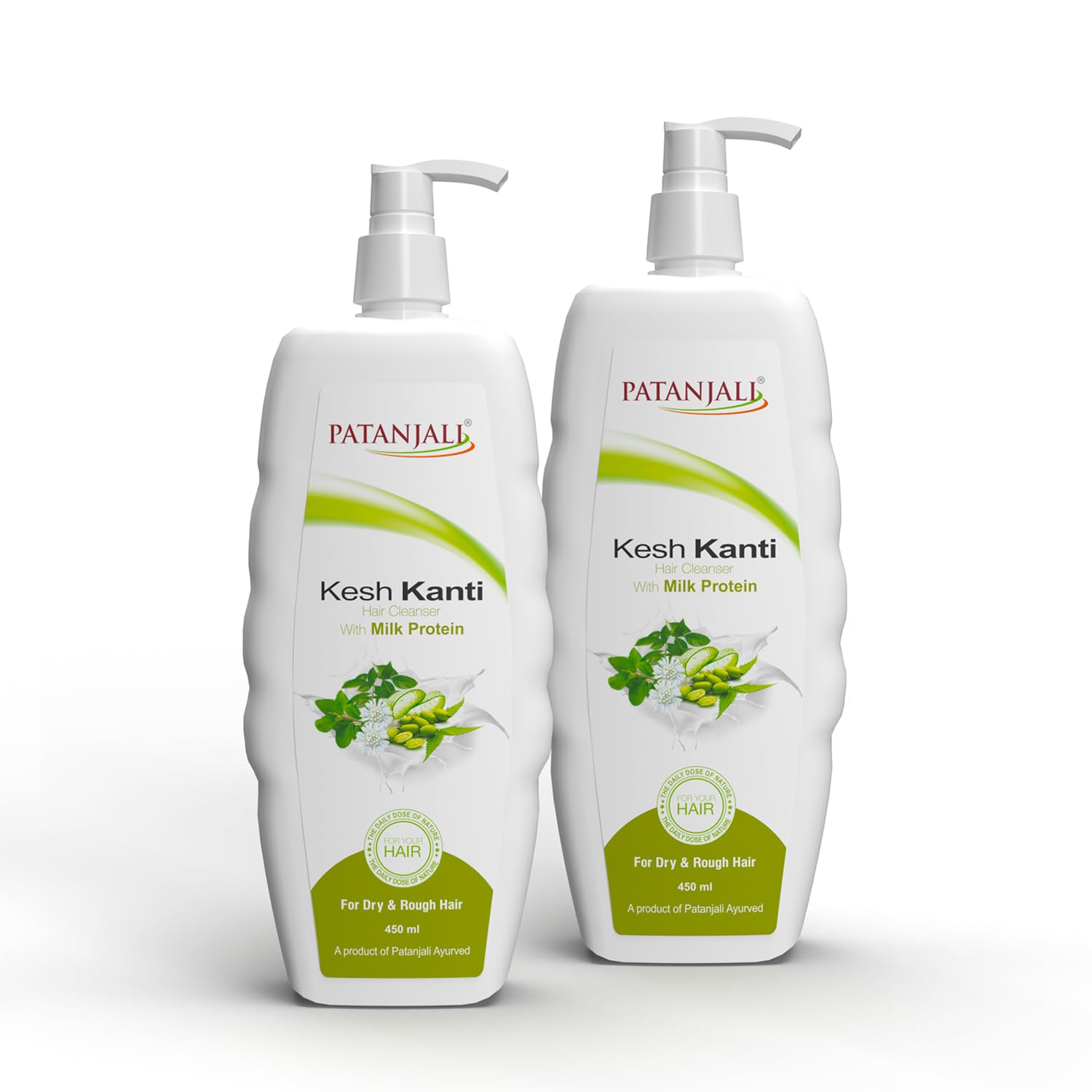 Patanjali Kesh Kanti Milk Protien Shampoo 450Ml, Herbal Hair Cleanser For Dandruff Control (Pack Of 2)