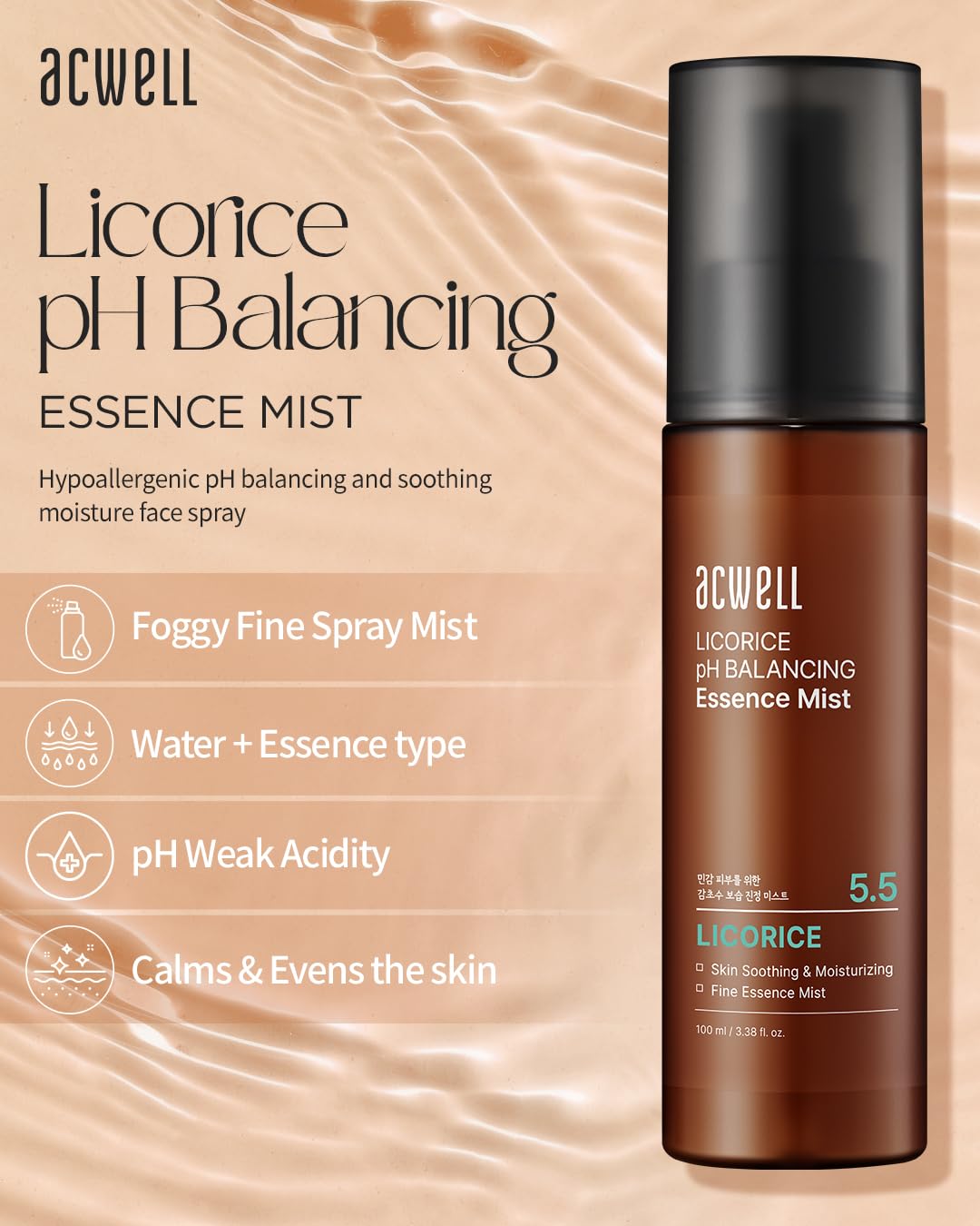 Acwell Licorice Ph Balancing Essence Hydrating Face Mist 3.38 Fl.Oz. - Soothing And Hydrating With Licorice Water For Instant Mo