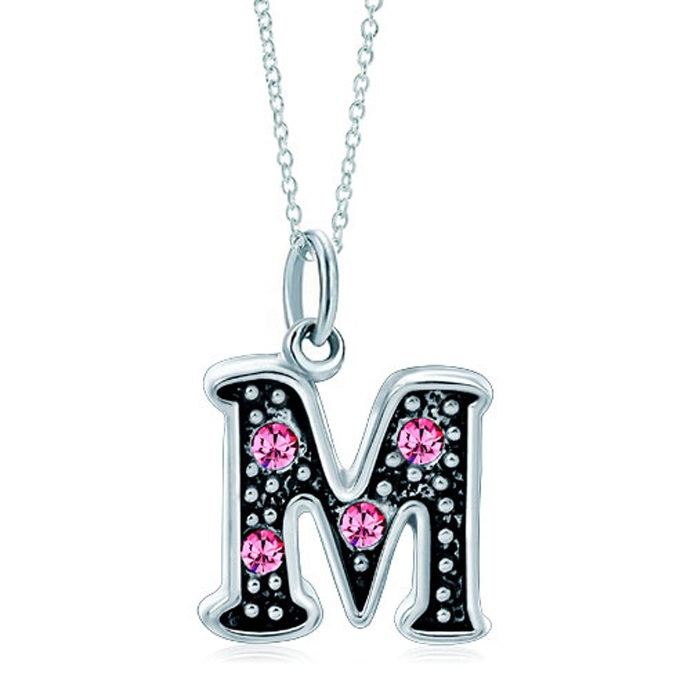 LovelyJewelry Pink Letter M Alphabet Initial Charms Bead Necklace Pendant