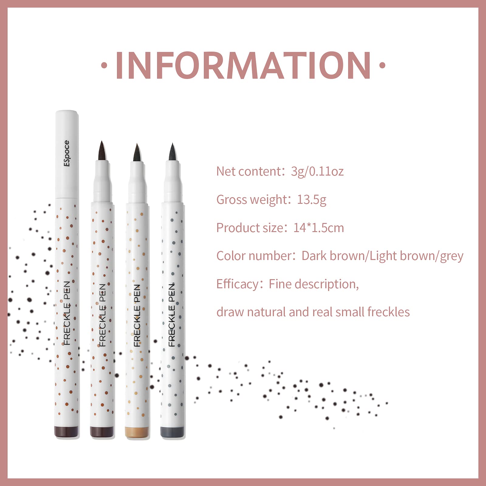 Freckle Pen 3 Colors Waterproof Long Lasting Quick Dry Small Spot Natural Like Face Freckle Makeup Pen, Dark Brown, Light Brown