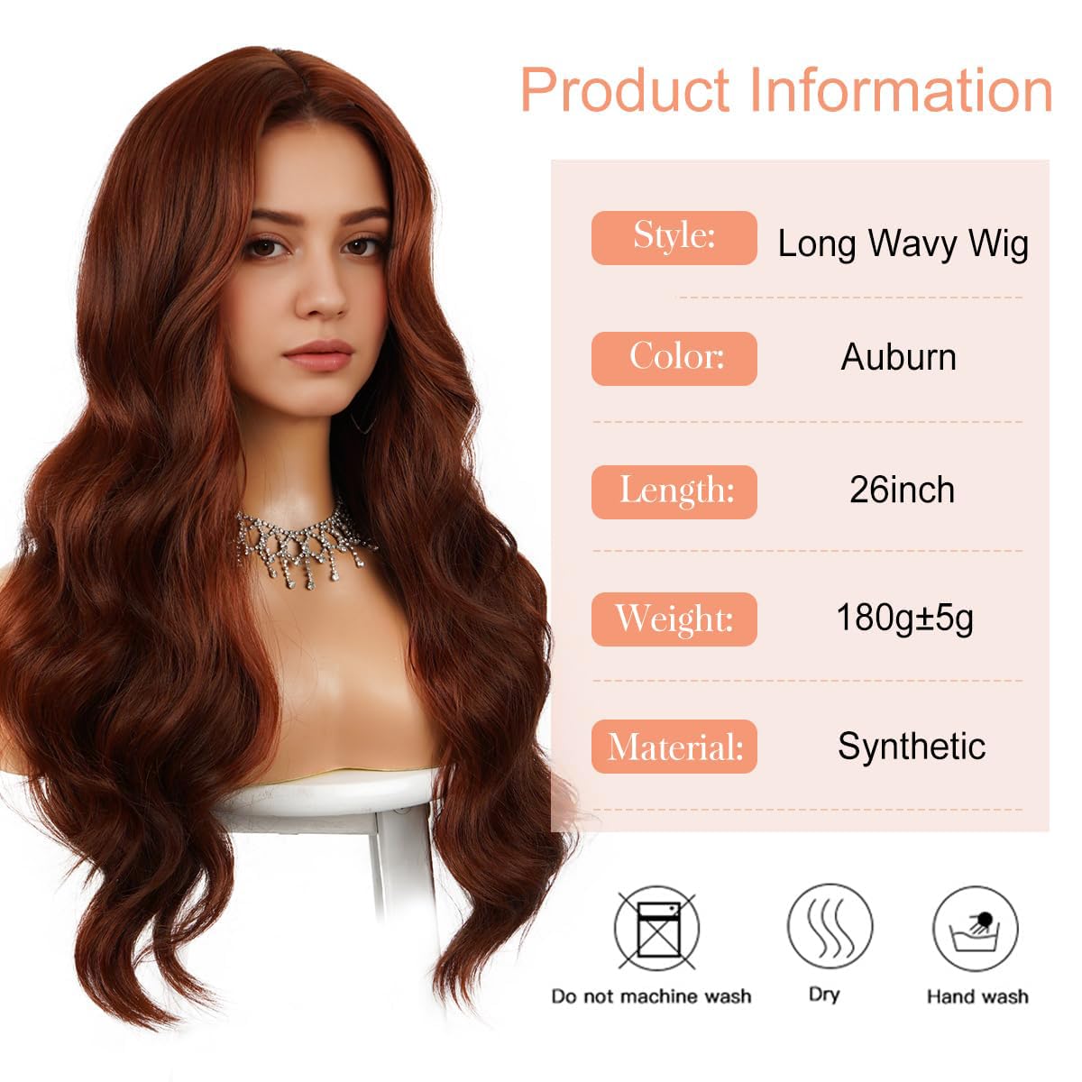 TOZIKA Red Wig Long Copper Red Auburn Wig for Black Women 26 Inch Wavy Wig Natural Looking Synthetic Middle Part Curly Wavy Wig