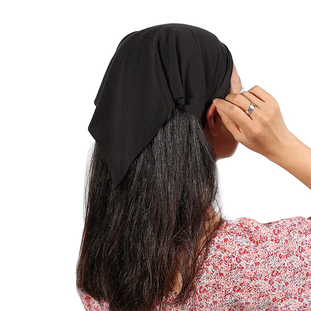 6 Pack Scarf Headband For Women - Elastic Large Boho Triangle Bandana Head Scarves With Clips Non Slip Solid Color Hair Kerchief