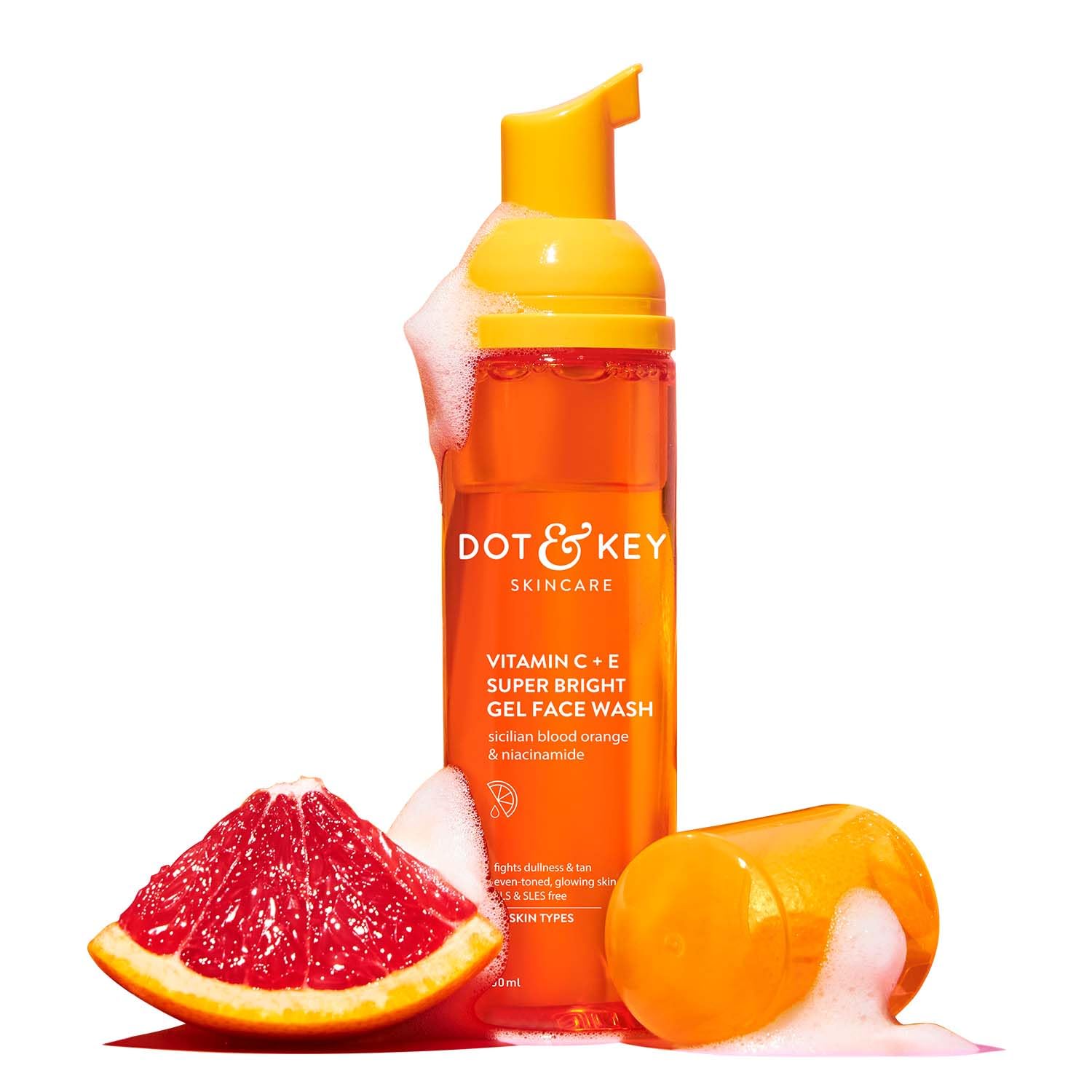 Dot & Key Vitamin C Super Bright Foaming Face Wash For Dull&Pigmented Skin|With Triple Vitamin C,Blood Orange&Papaya|Sulphate Fr