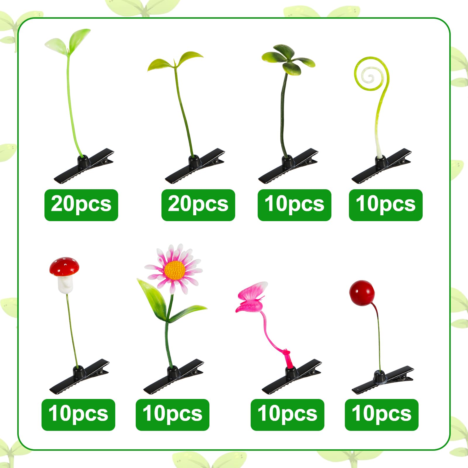 100pcs Sprout Clips, Funny Bean Sprout Hair Clips Butterfly Mushroom Plant Hairpins Hair Accessories for Women Girls Party