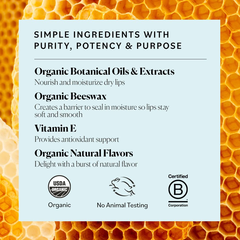 Sky Organics - Organic Lip Balm Set (4-Pack) - Organic Beeswax, Botanical Oils & Extracts - Vitamin E & Organic Natural Flavors