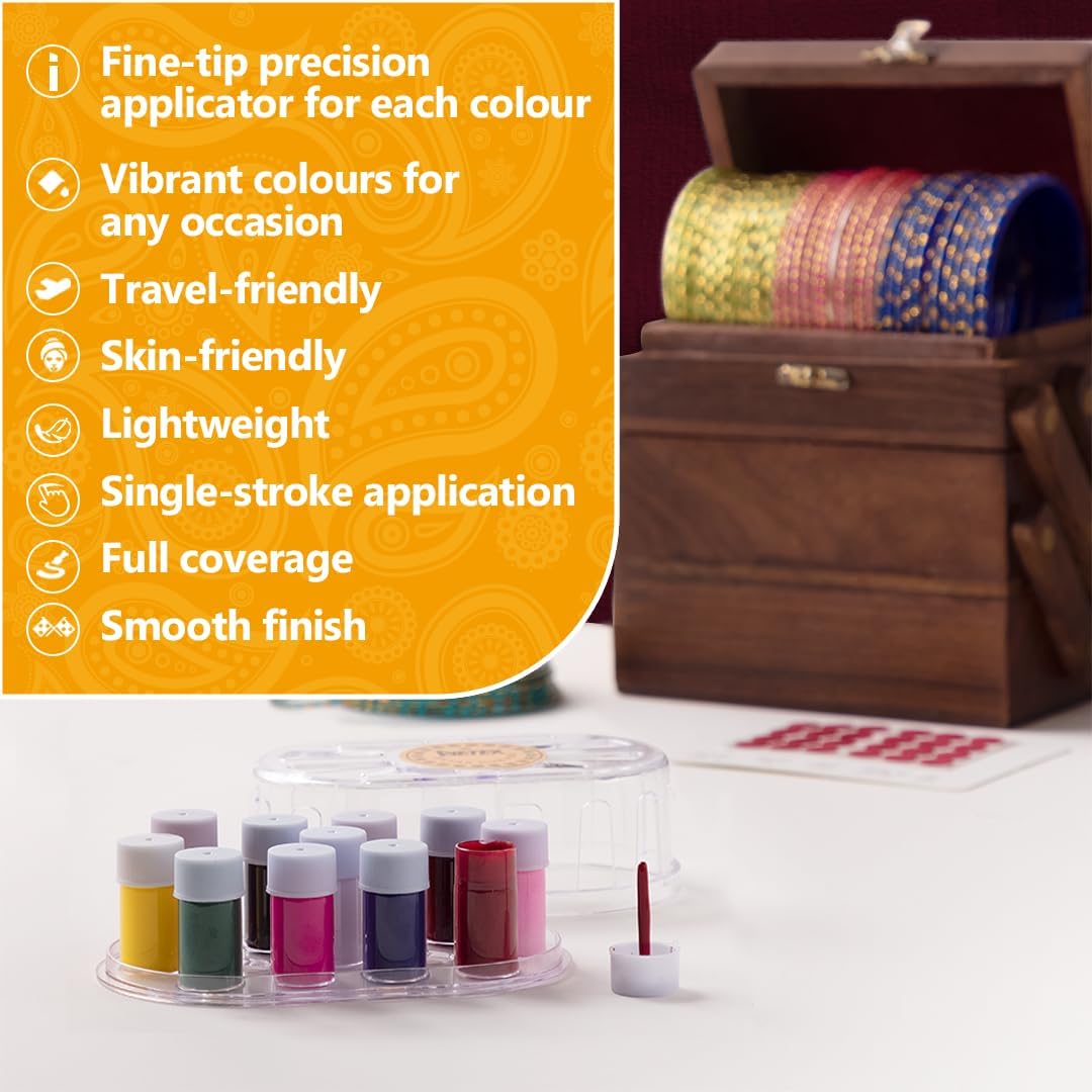 Liquid Kumkum Bindi: 11 Color 1.5gm Each - Eyetex Divyaa Kumkum