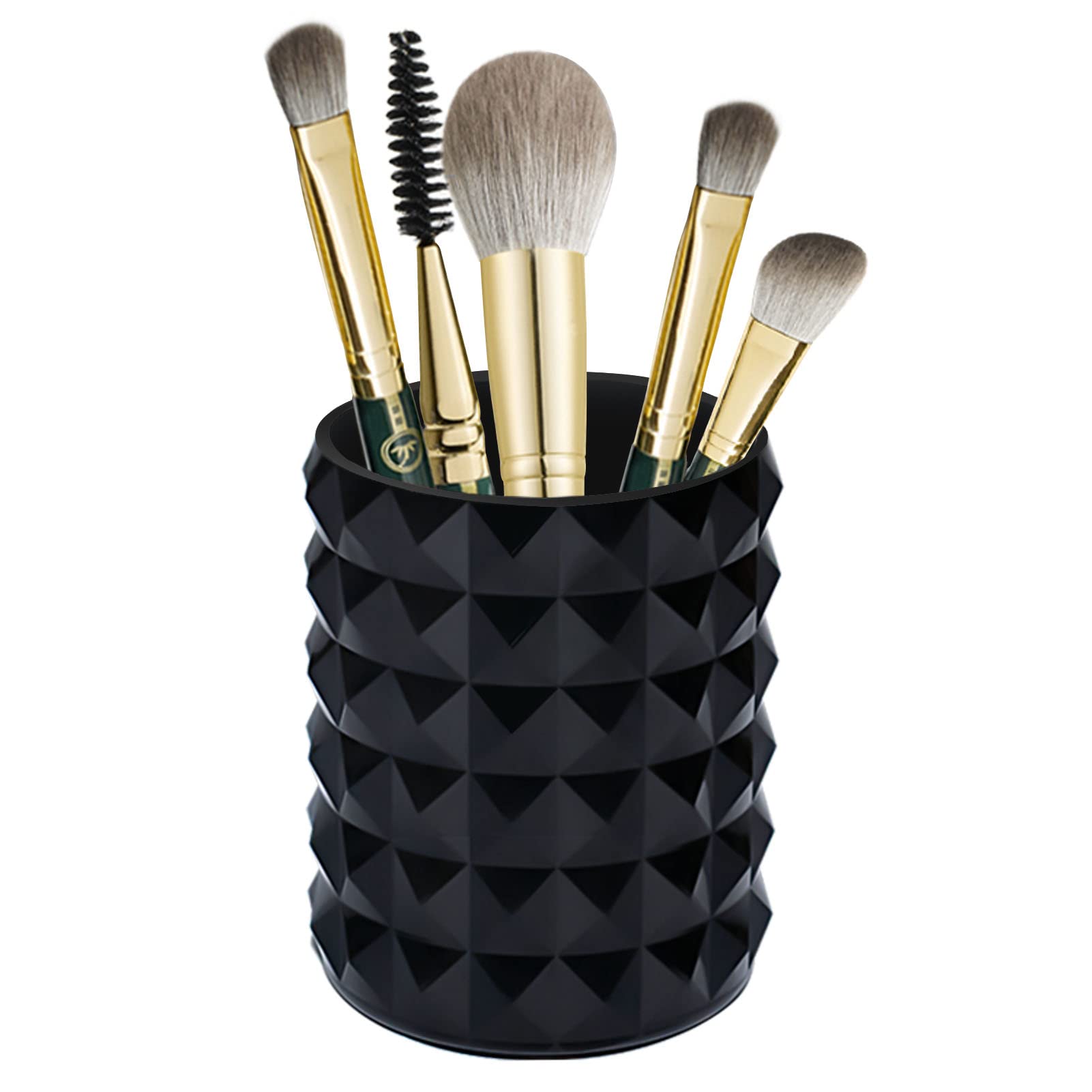 Funtygy Acrylic Makeup Brush Holder Organizer, Clear Pencil Pen Holder, Crystal Cosmetics Brushes Cup Storage Solution, Round