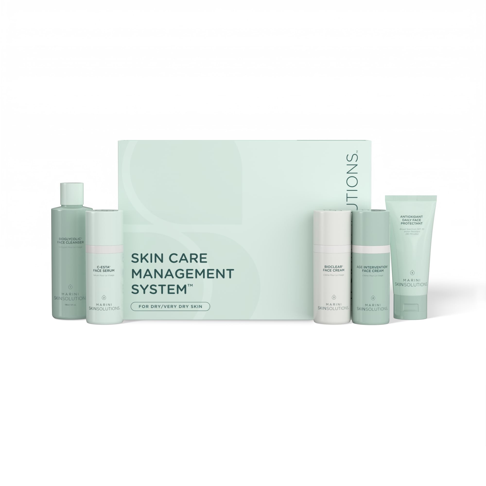Marini SkinSolutions Skin Care Management System, Dry to Very Dry Skin with Antioxidant Daily Face Protectant SPF 33 - Cruelty F