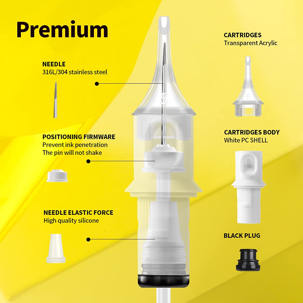 Hawink Tattoo Cartridges Needles 50Pcs Mixed #10 Bugpin Curved/Round Magnum M-Taper 7Rm 9Rm 11Rm 13Rm 15Rm En05C-50Kit-T