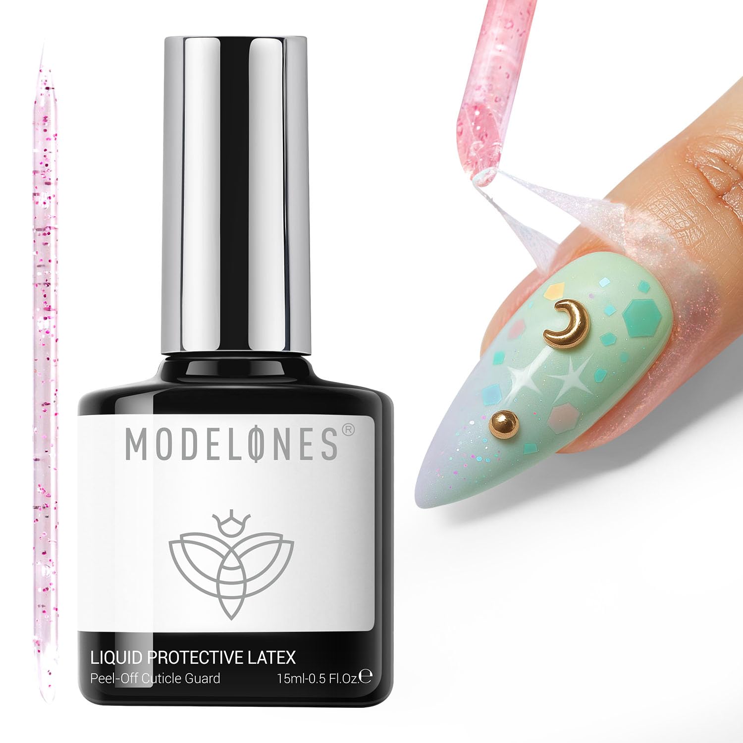 modelones Gel Polish Liquid Latex for Nails, 15 ml Peel Off Nail Polish Barrier with Stick, Fast Dry Cuticle Guard, Skin Protect