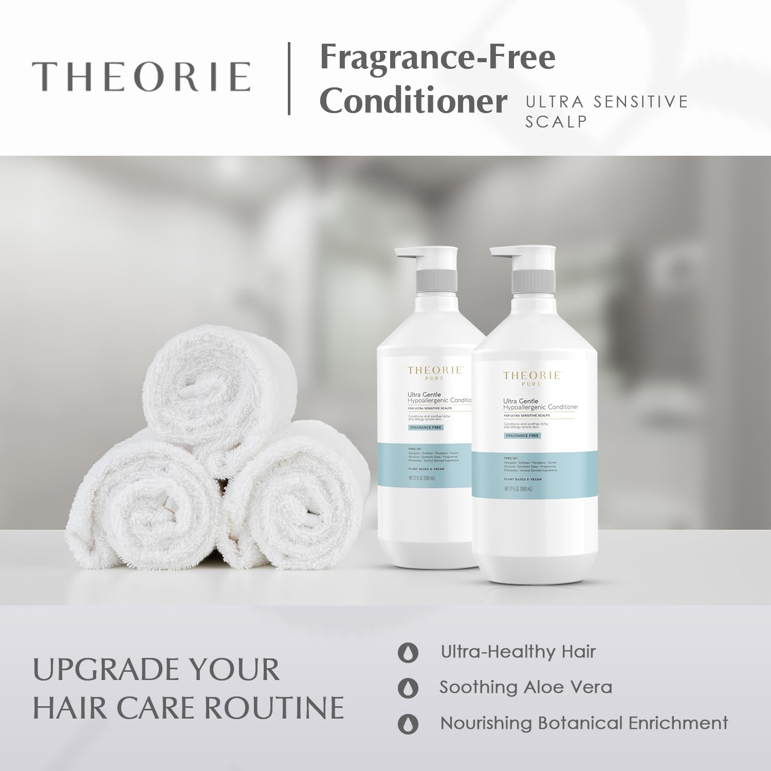 Theorie Pure Collection Hypoallergenic Conditioner -Plant-Based & Vegan - For Soothes Itchy & Allergy Prone Skin - Fragrance-Fre