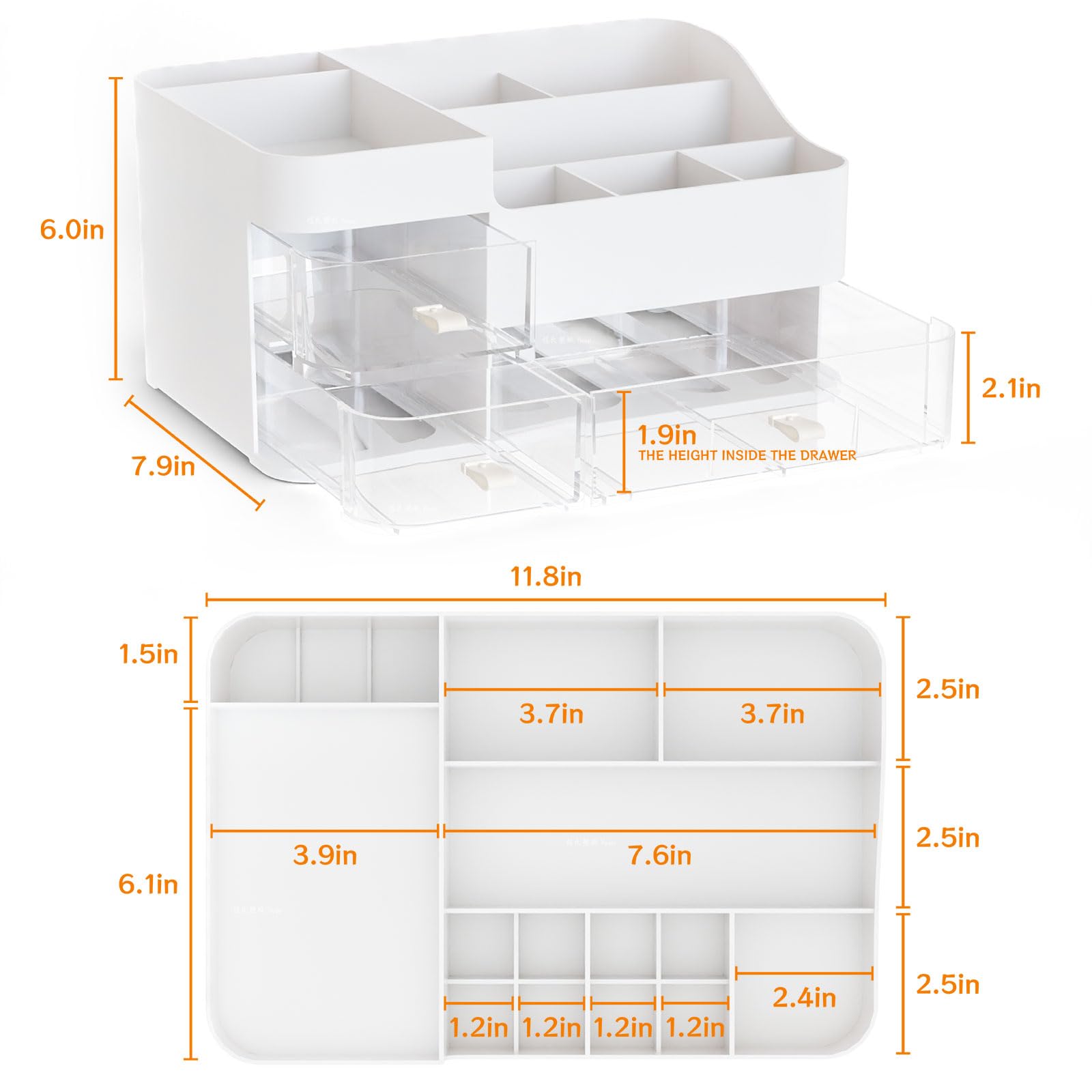 White Makeup Organizer And Storage For Vanity,Large 3 Drawers Dresser Top Skincare Organizer,Cologne Perfume Storage,Plastic Cos