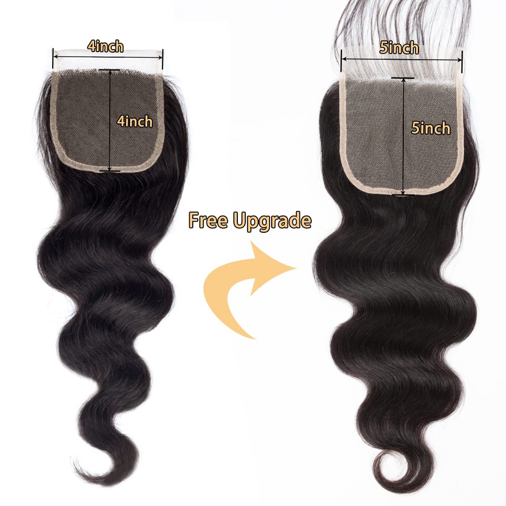 12A Body Wave 3 Bundles With 5  5 Hd Lace Closure (18 20 22+16'') 100% Unprocessed Brazilian Virgin Body Wave Human Hair Weave B