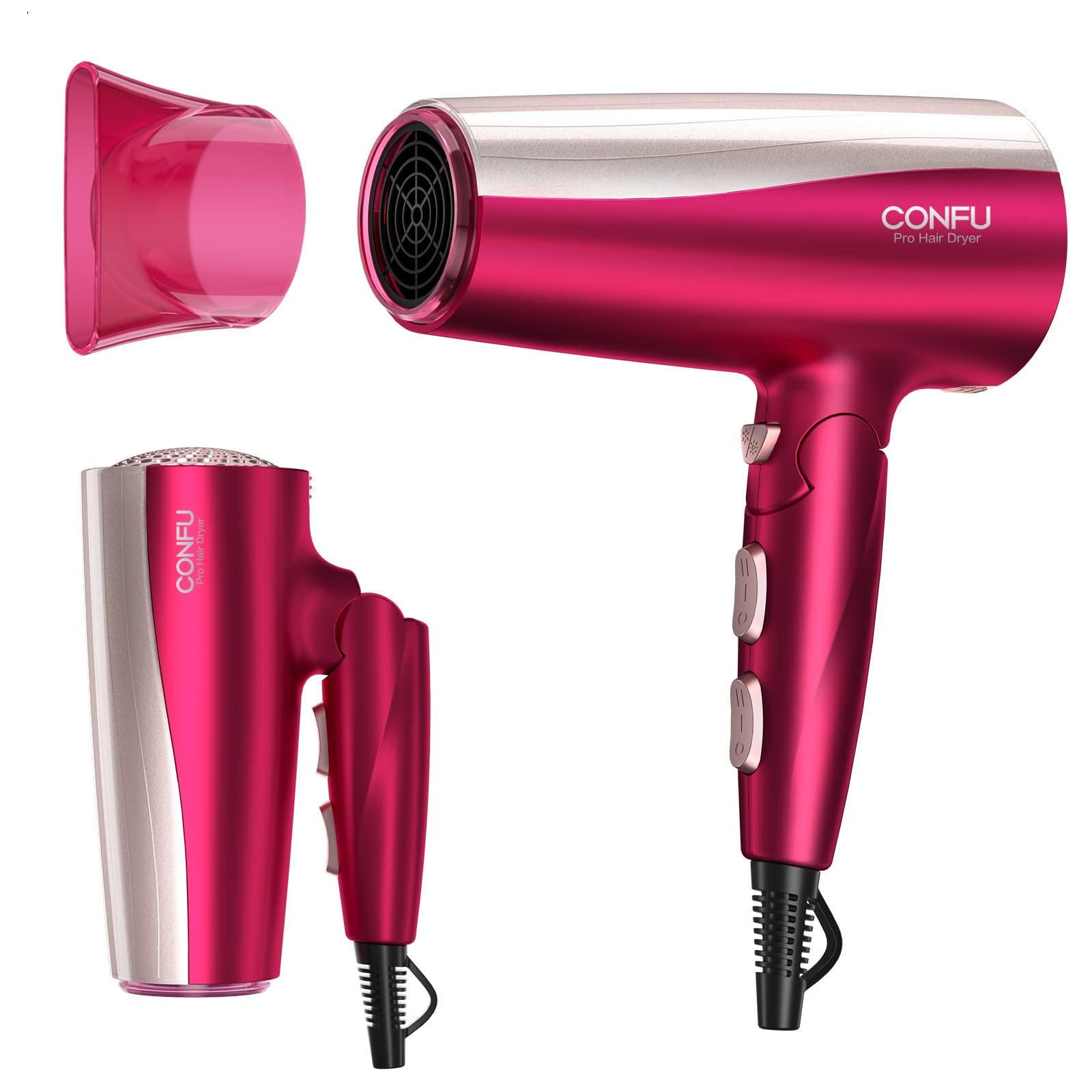 CONFU Professional 1875W Hair Dryer, Foldable Blow Dryers Ceramic Tourmaline Hair Dryer, Fast Drying Hairdryer with Concentrator