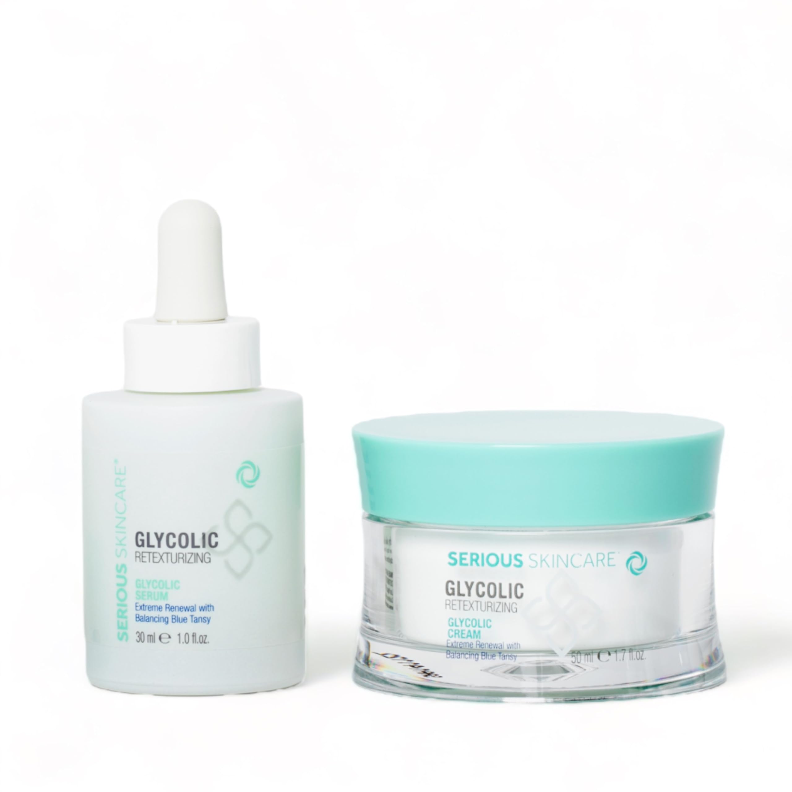 Serious Skincare Glycolic Extreme Skin Renewal Face Cream & Serum Set - Resurfacing Glycolic Acid - Blue Tansy - Reduces the App