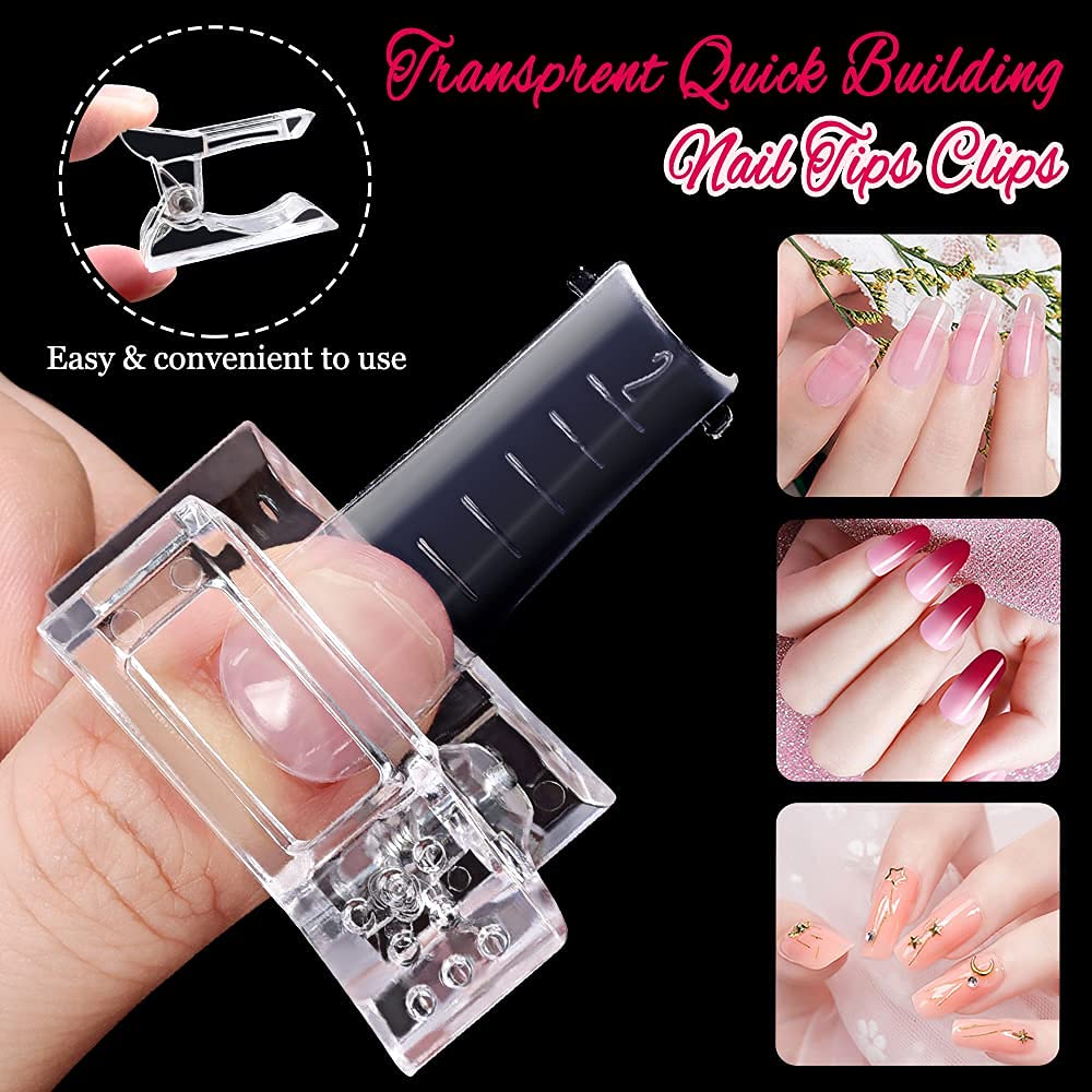 Dual Nail Forms Set,Tsmaddts Clear Acrylic Coffin Nail Forms Set With 120Pcs Gel Nail Molds 10Pcs Clear Nail Tips Clips,Nail Gel