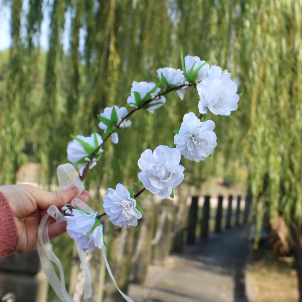 AKOAK 1 Pack Flower Crown, Bohemian Wreath for Girls Floral Tiara, Wedding Headband, Bride Bohemian Wreath/Baby Shower/Photo/Tod