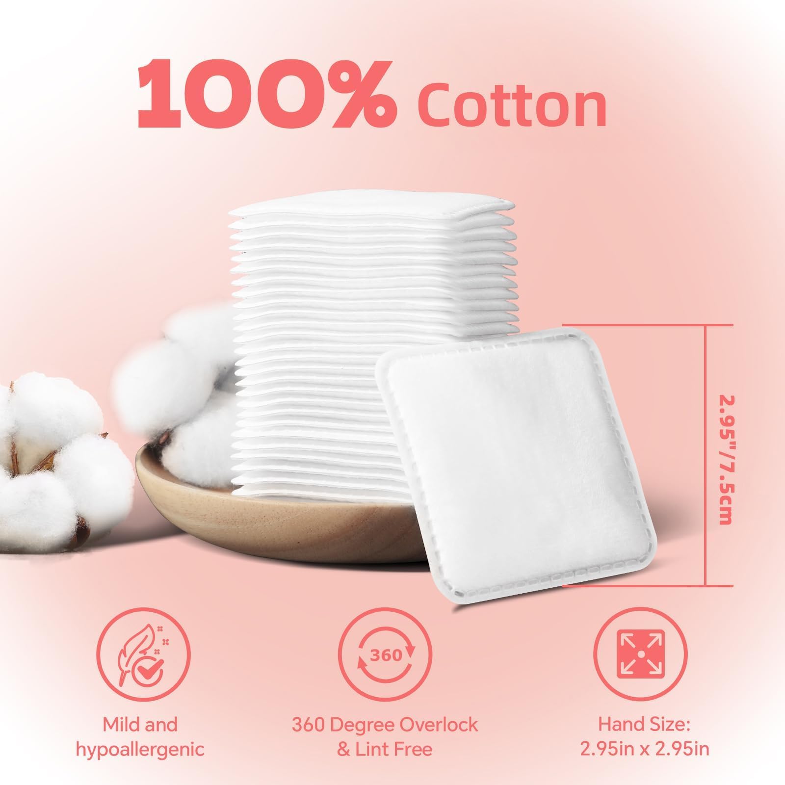 Icotle Square Cotton Pads,100% Cotton, Not To Shed Or Fall Apart, 60 Count, Unique Triple-Layer Design For Daily Skin Care