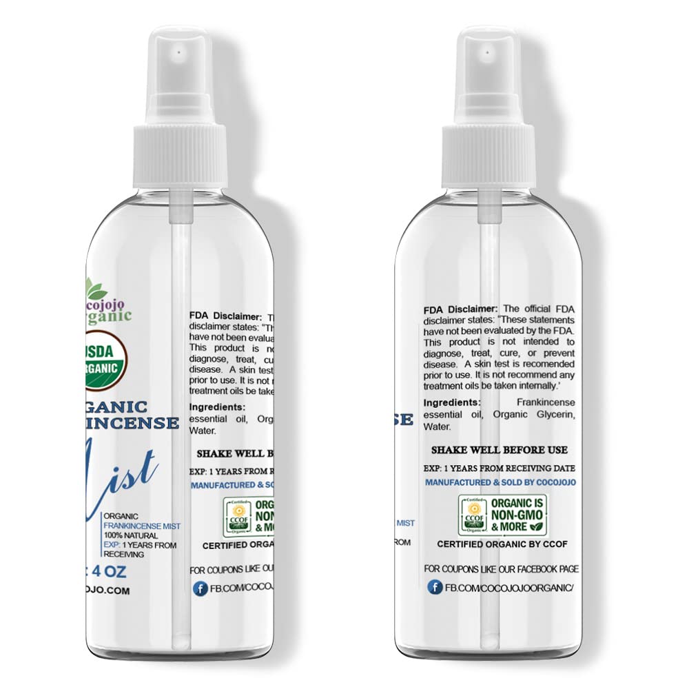 Dr Joe Lab Organic Frankincense Mist For Skincare - USDA Certified Organic - 4 oz- Toning Mist, Face, Hair, Body Spray - Frankin