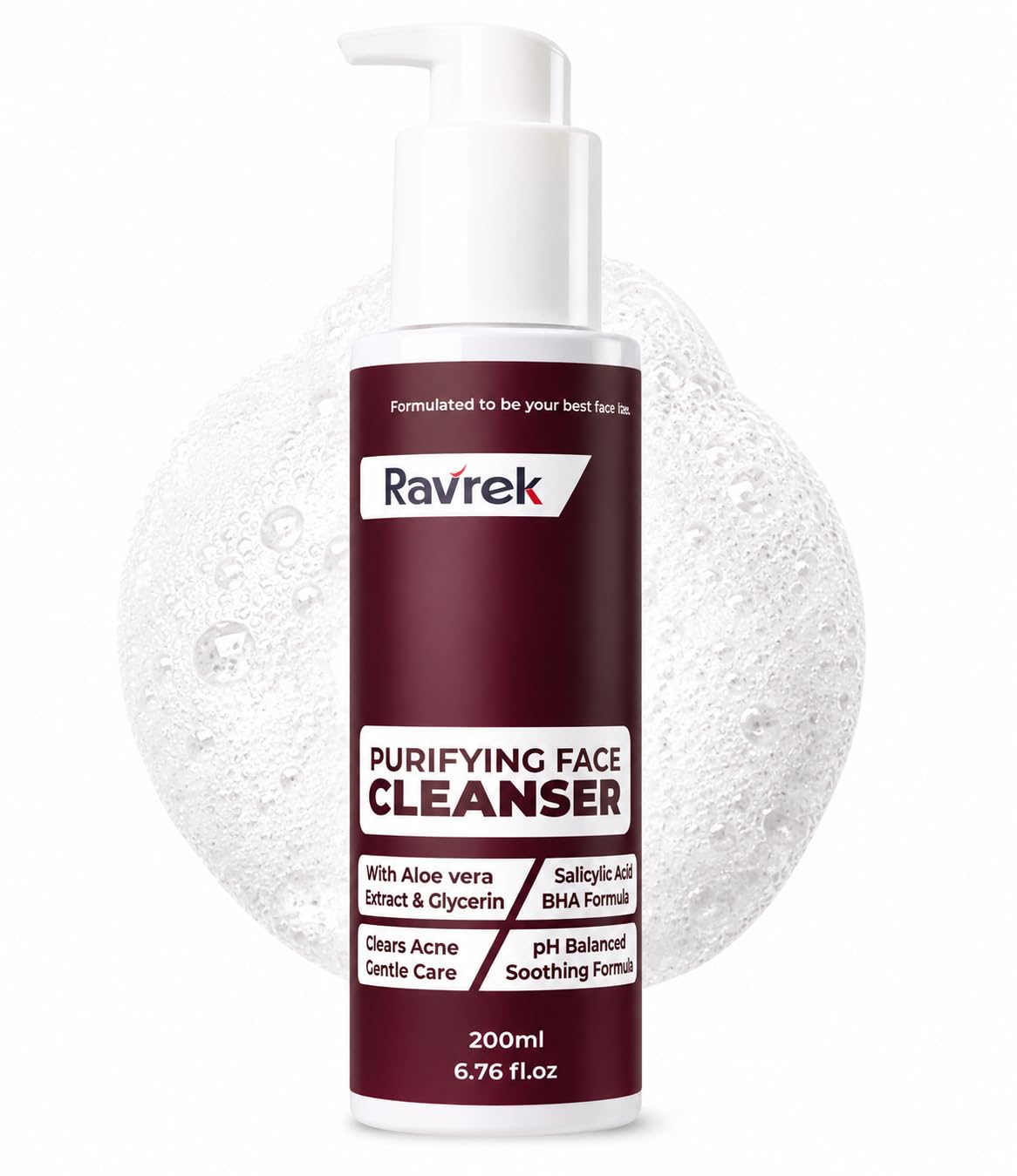 Ravrek Botanical Salicylic Acid Face Wash | Gentle Acne Cleanser for Oily Skin with Tea Tree, Aloe Vera & Vitamin B5 | Deep Pore