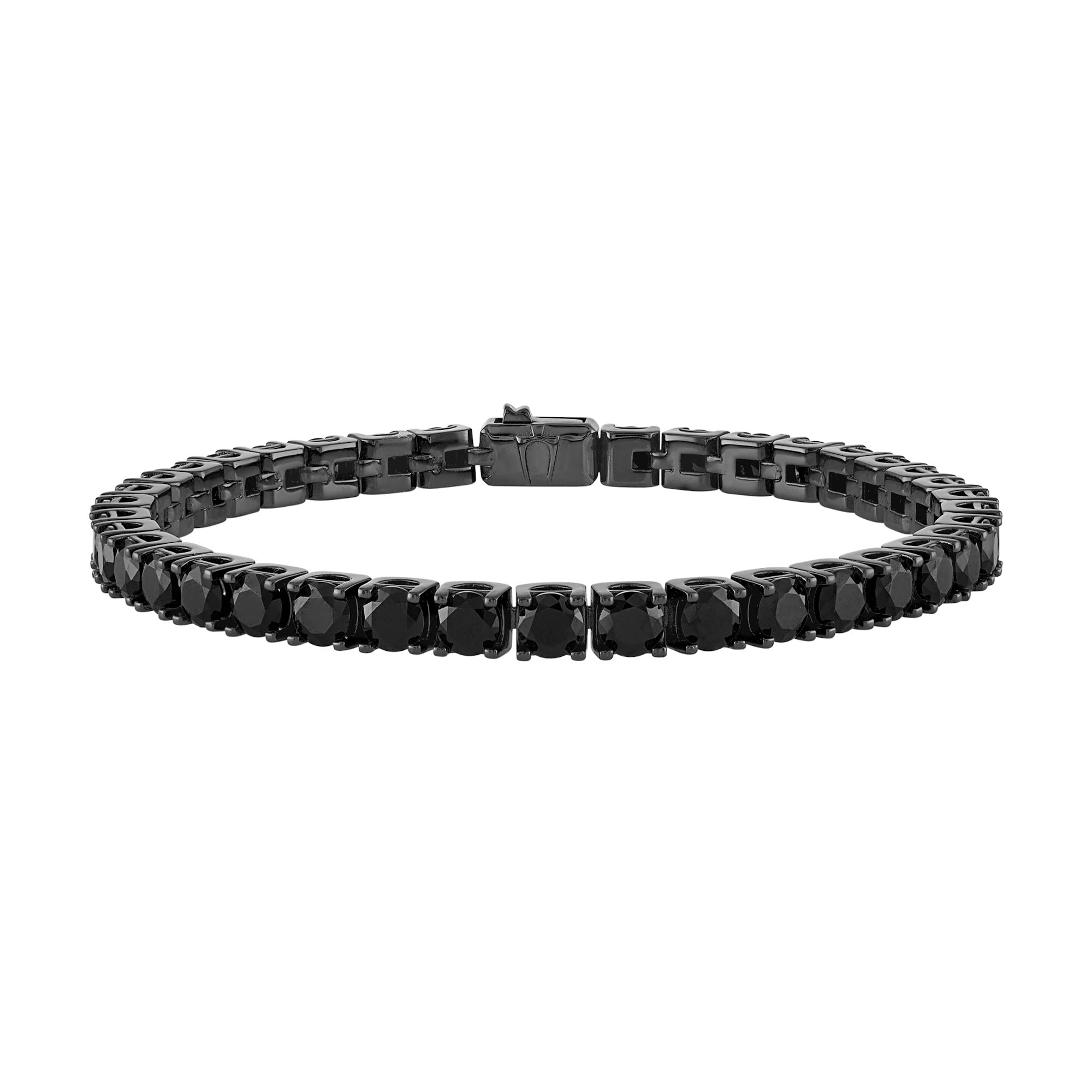 Bulova Jewelry Mens Classic Black Ruthenium Plated Sterling Silver Tennis Bracelet with 5mm Black Spinel, Length 8 Style:BVB101
