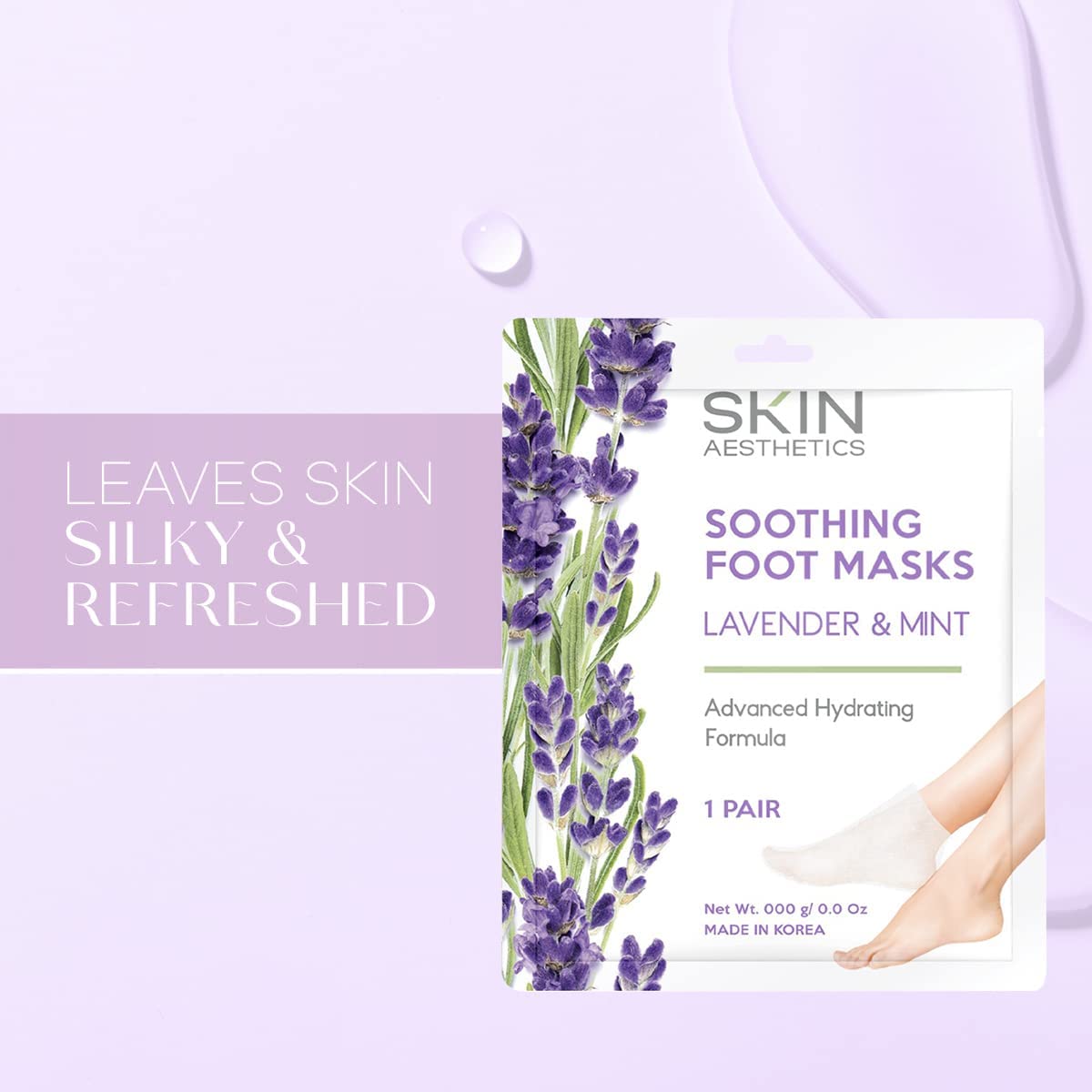 Skin Aesthetics Lavender & Mint Foot Masks - Repairs & Softens Cracked Feet, Hydrating & Exfoliating - Dermatologist Tested Kore