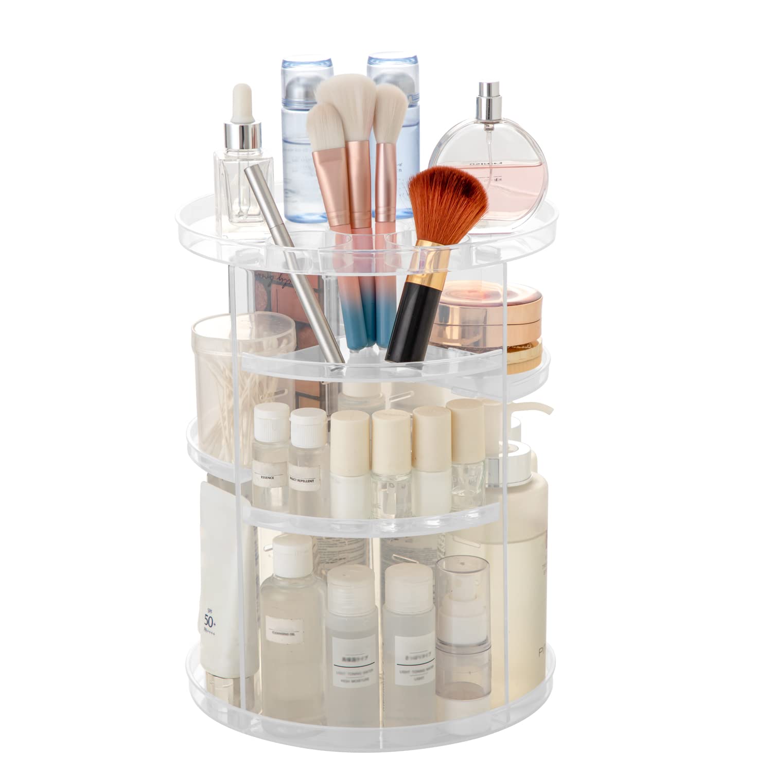 Rotating Makeup Organizer, Diy 8 Adjustable Layers Spinning Skincare Organizer, Cosmetic Display Case With Brush Holder Perfume