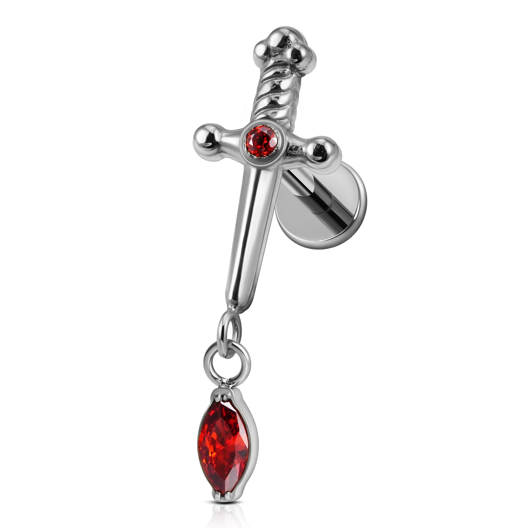 FINE4U Halloween Dagger Flat Back Stud for Tragus Conch Helix 16G 6mm 8mm - ASTM F136 Titanium Screw on Cartilage Earring Stud P