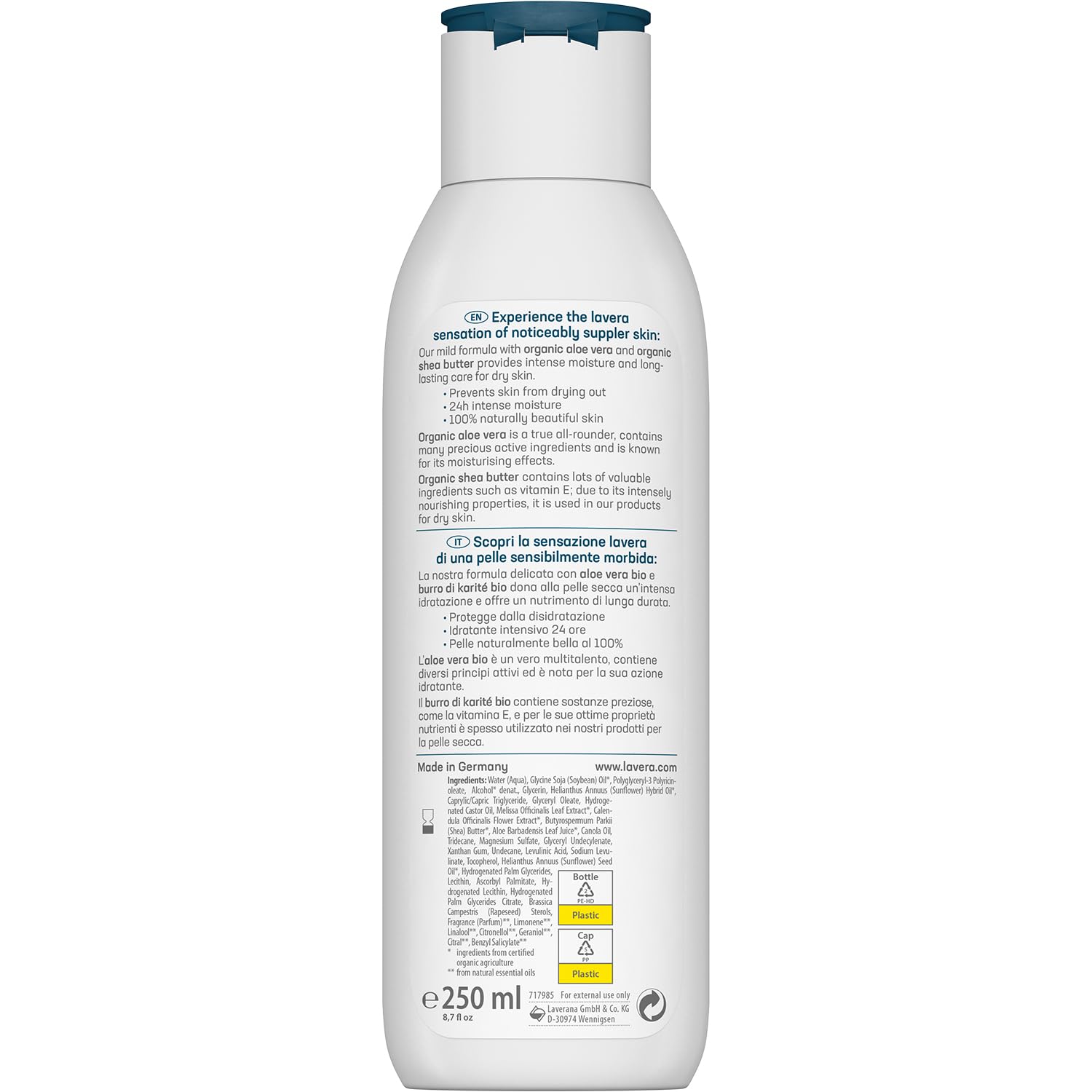 Lavera Basis Sensitiv Body Milk Rich - Organic Aloe Vera & Organic Shea Butter - 24 H Intensive Moisturizing Care - Peta Certifi