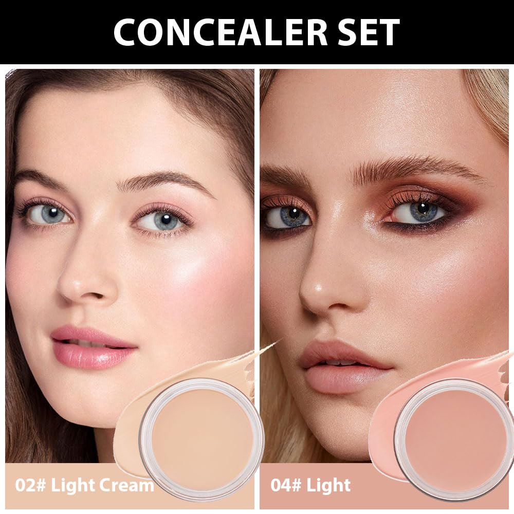 Kaely 2Pcs Pot Concealer Full Coverage Set,Under Eye Brightener Concealer For Conceals Dark Circles,Waterproof Foundation Face M