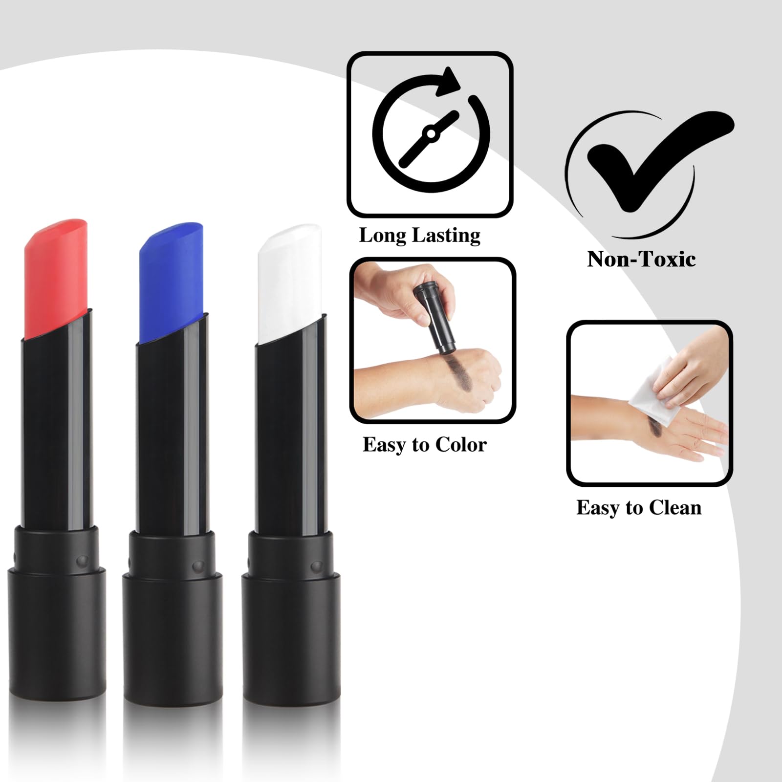 Meicoly 4Th Of July Face Paint,Usa Flag Face Paint,3Pcs Red White Blue Face Paint Body Paint Set,Sports Eye Black Stick For Soft