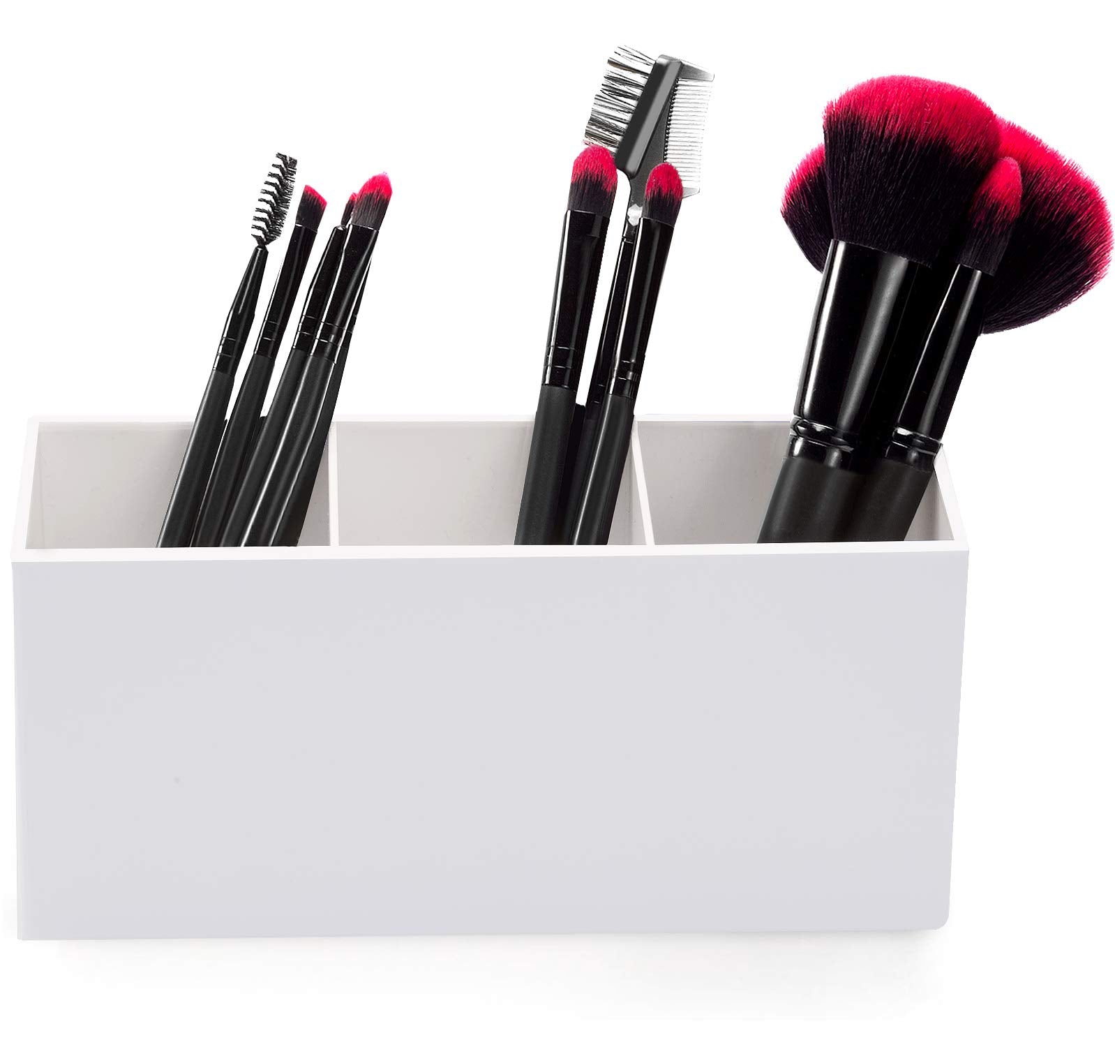 HBlife Makeup Brush Holder Organizer, 3 Slot Acrylic Cosmetics Brushes Storage Solution, White