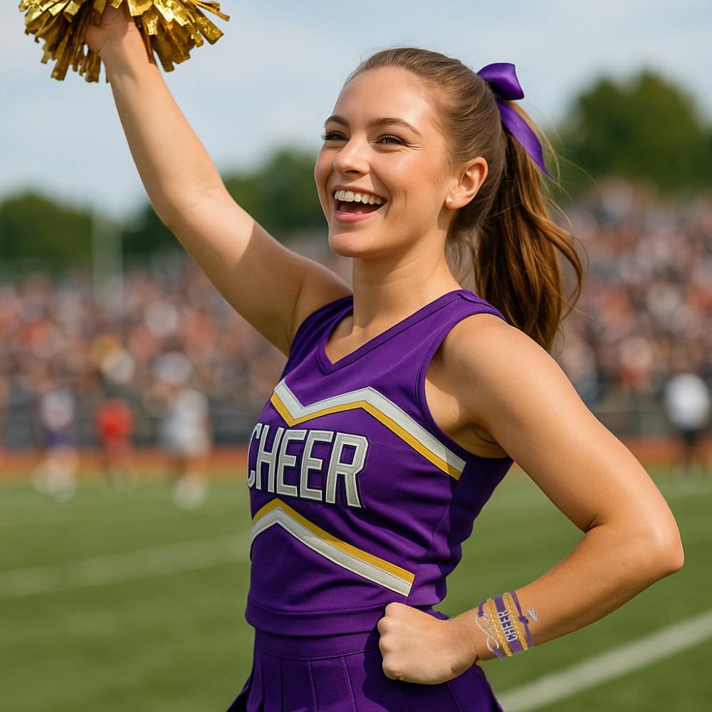 Infinity Collection - Cheer Bracelet - Purple and Gold - Cheerleading Infinity Charm Jewelry Gift for Cheerleaders, Teams, or Sq