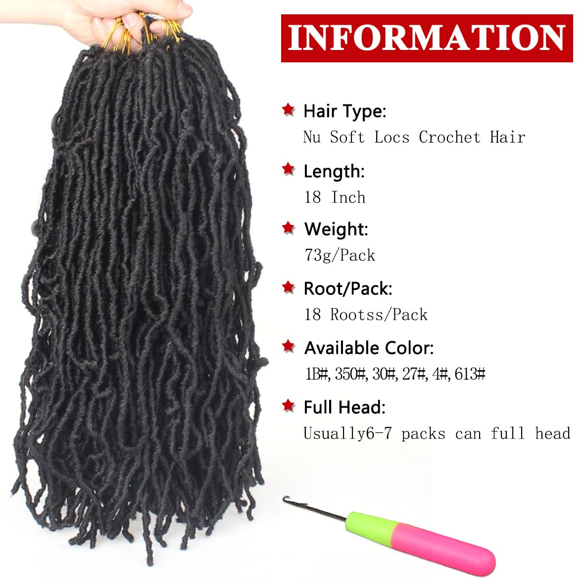 Xtrend 7 Packs Black New Faux Locks Crochet Braids Hair 18 Inch Synthetic Soft Dreads Braiding Hair 18Strands Fashion Faux Locks