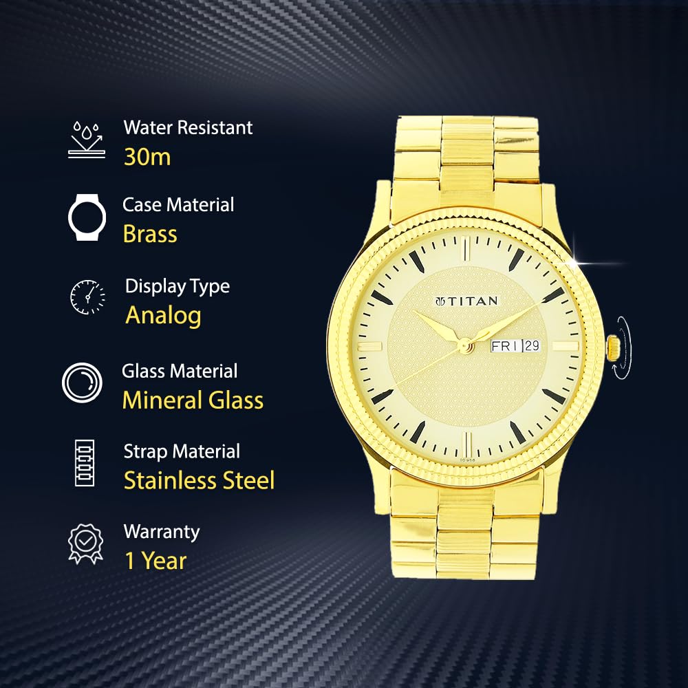 Titan Analog Gold Dial MenS Watch-1650Ym04