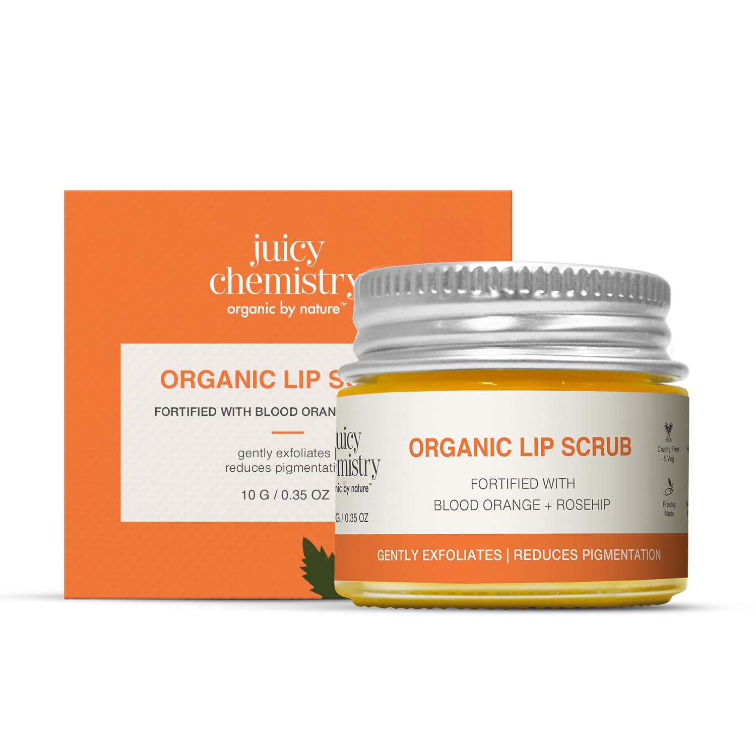 Juicy Chemistry Blood Orange & Rosehip Lip Scrub,10 G | Gentle Exfoliating Scrub For Dark Lips & Pigmentation | Organic Lip Exfo