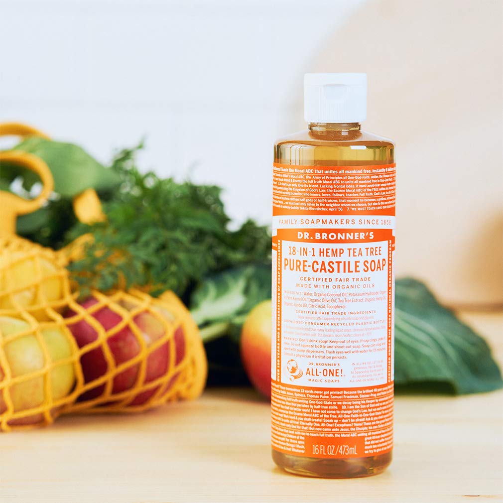Dr. Bronner'S - Pure-Castile Liquid Soap (Tea Tree, 16 Ounce) - Made With Organic Oils, 18-In-1 Uses: Acne-Prone Skin, Dandruff,